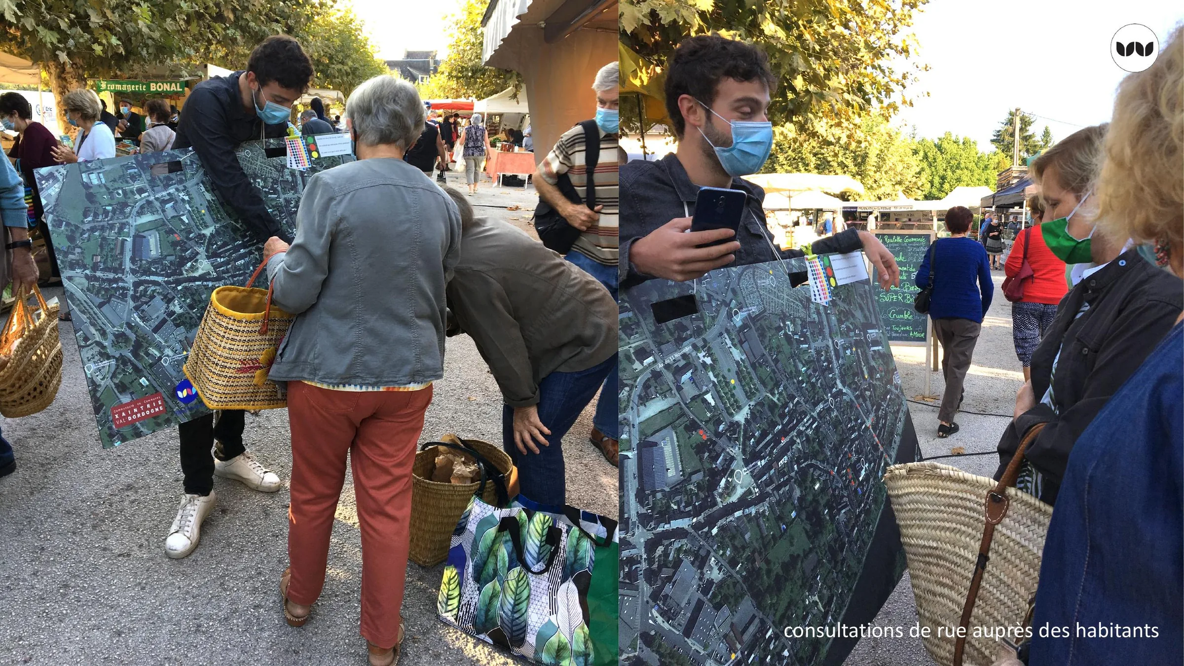 Consultation de rue auprès des habitants sur le marché.