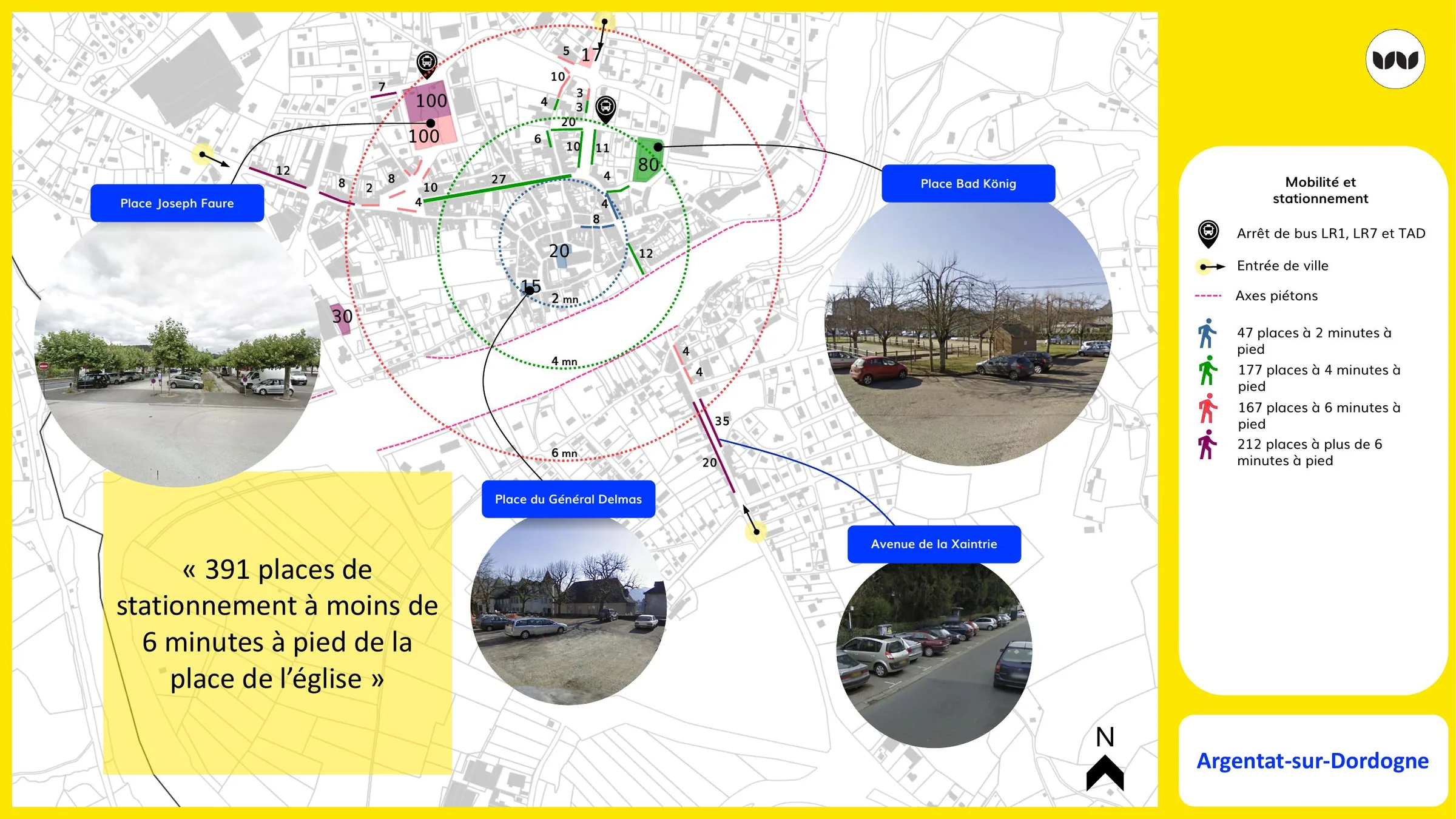 Places de stationnement disponibles à moins de six minutes de l'église.