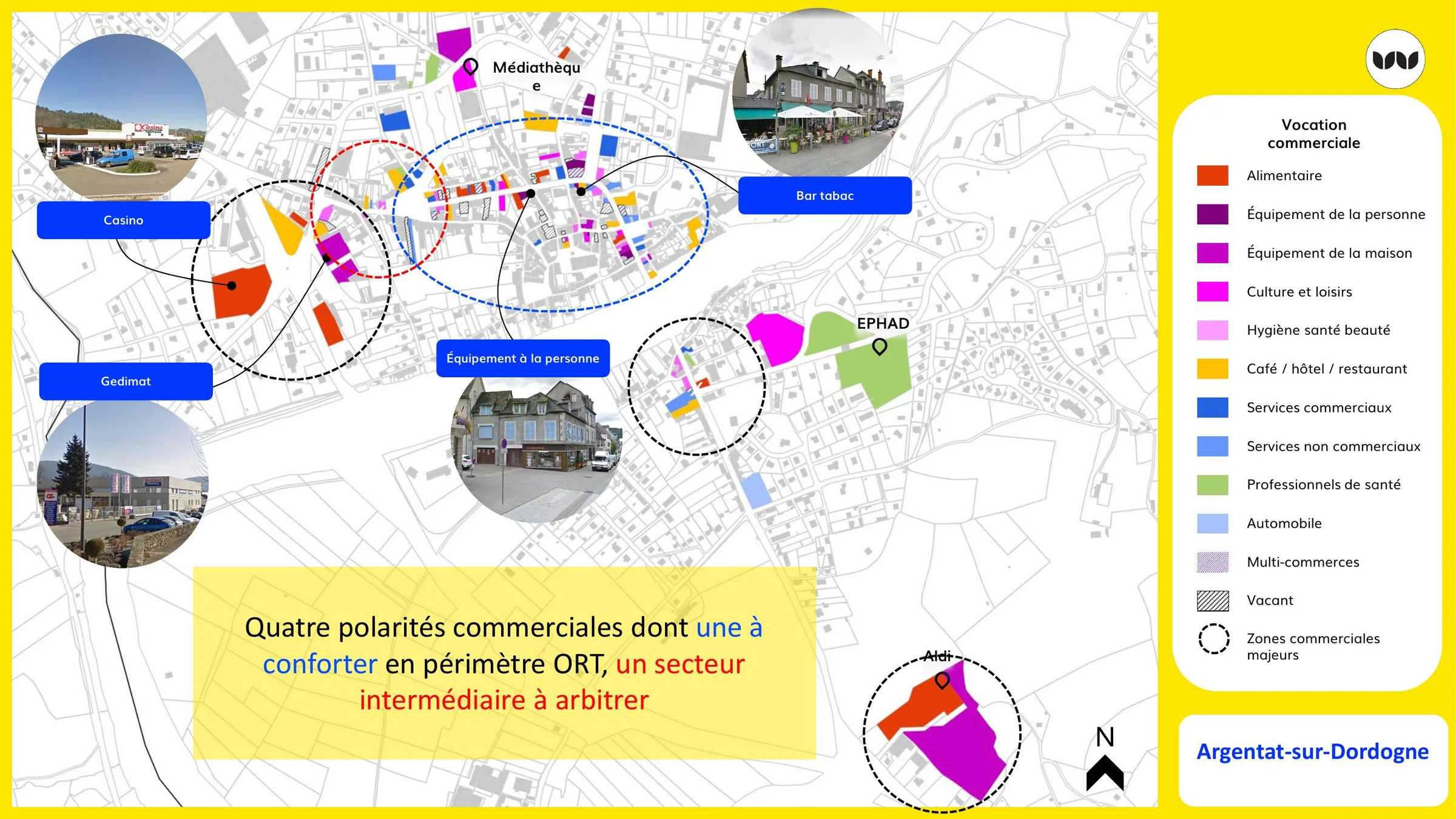 Quatre polarités commerciales identifiées à Argentat-sur-Dordogne.