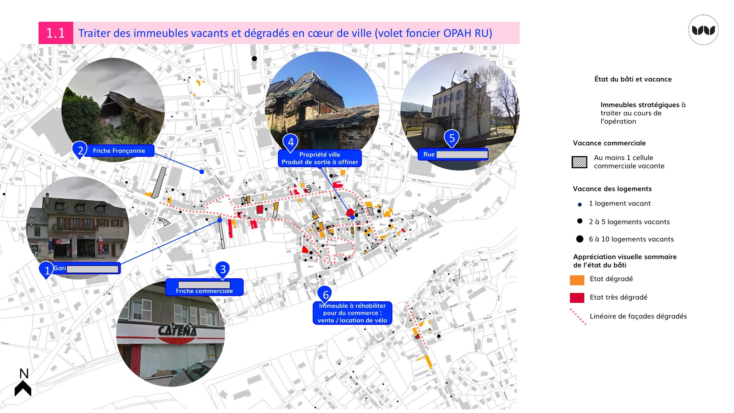 Immeubles stratégiques ciblés par le volet foncier de l'OPAH-RU.