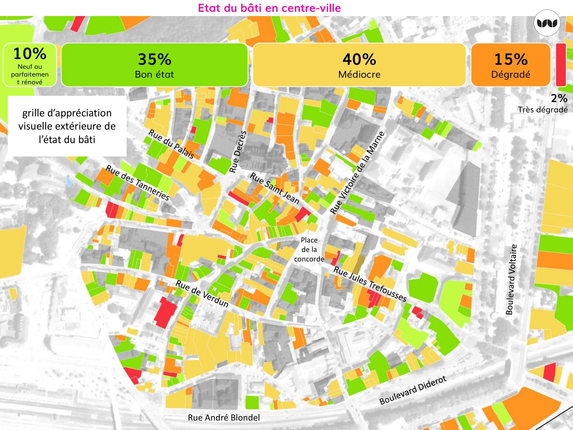Cartographie de l'état du bâti dans le centre-ville de Chaumont
