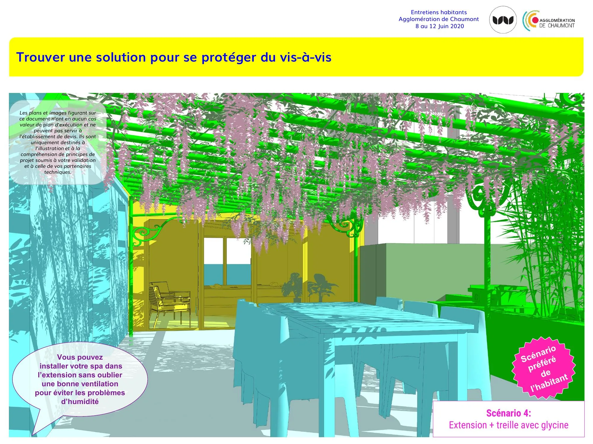 Scénario d'extension avec treille pour se protéger du vis-à-vis