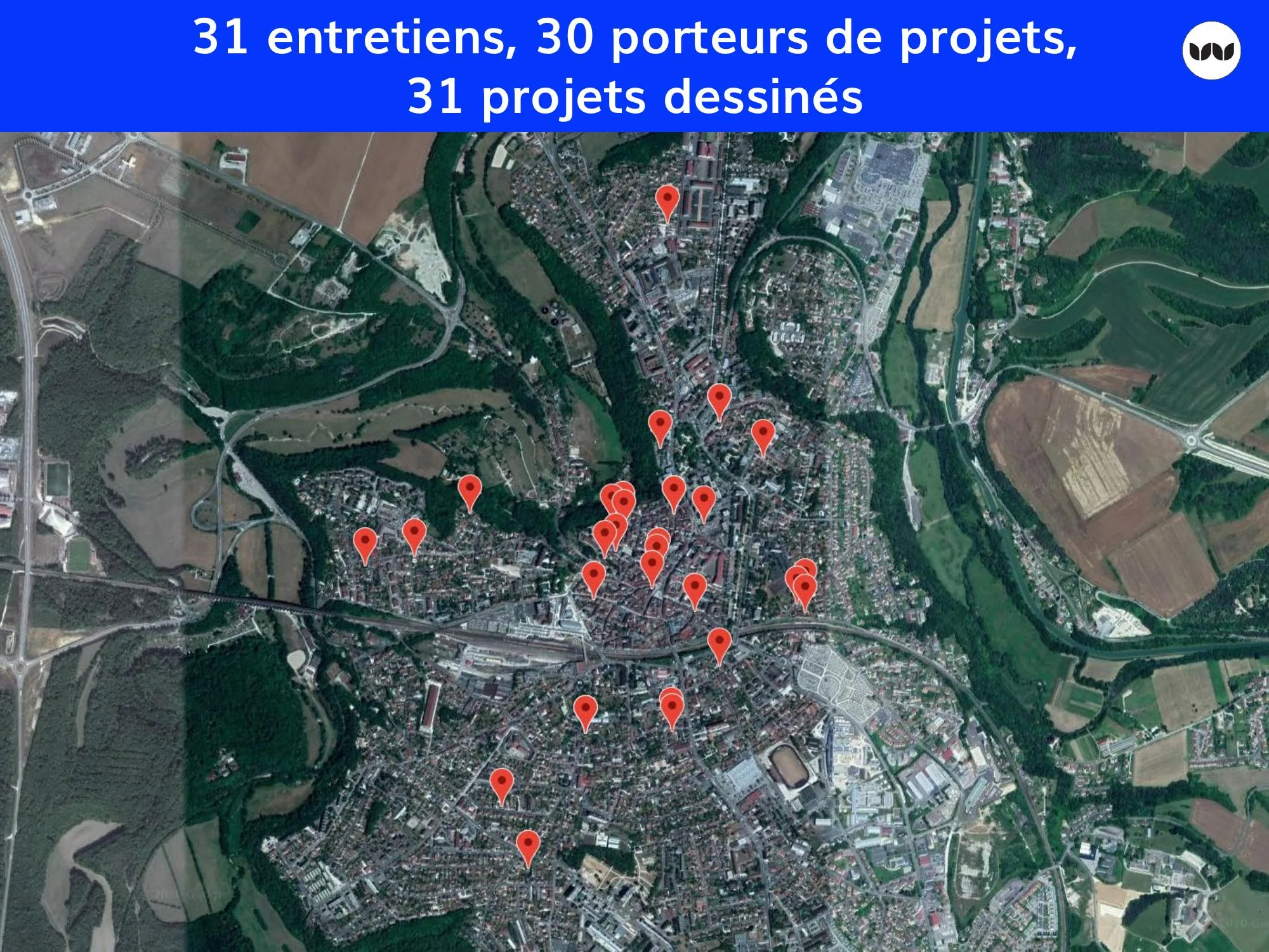 Localisation des 31 entretiens menés auprès des porteurs de projets