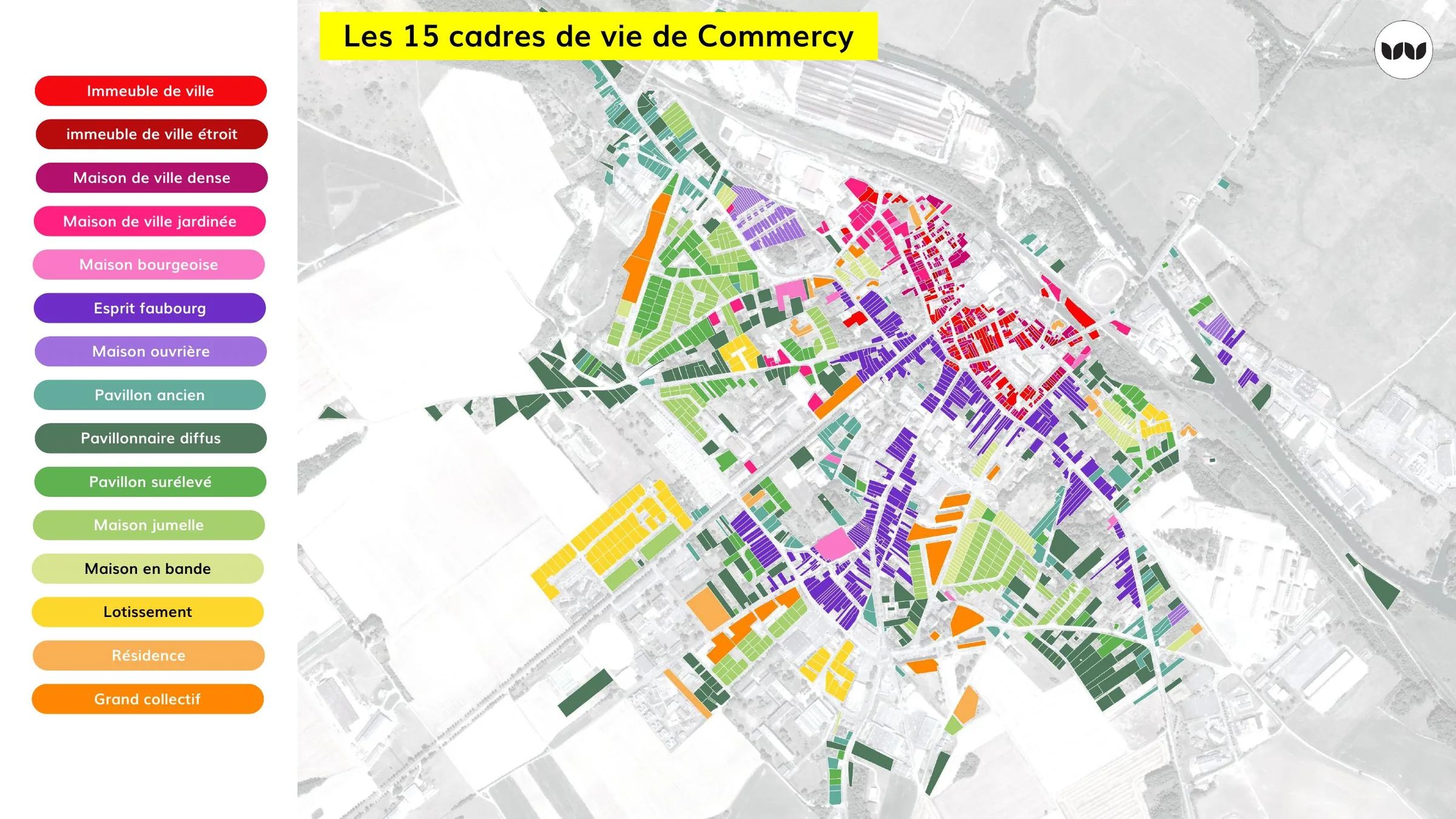 Cartographie des 15 cadres de vie identifiés à Commercy