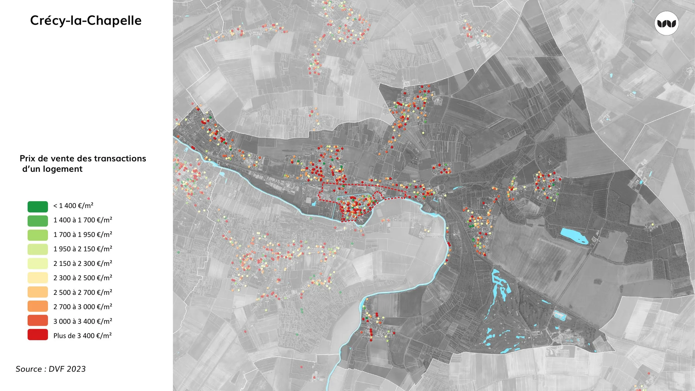 Prix de vente des transactions de logements à Crécy-la-Chapelle, 2023