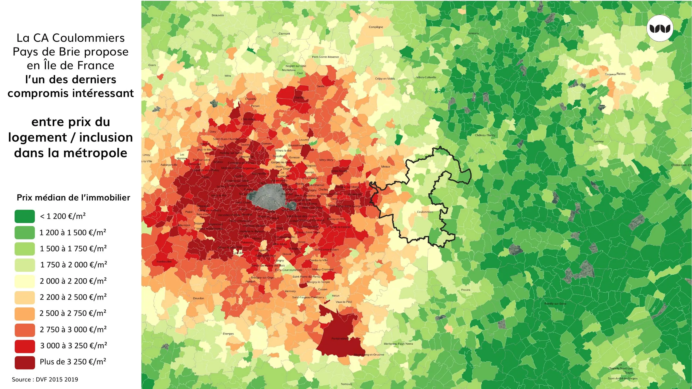 Prix médian de l'immobilier en Île-de-France, la CA Coulommiers Pays de Brie en retrait des zones les plus chères