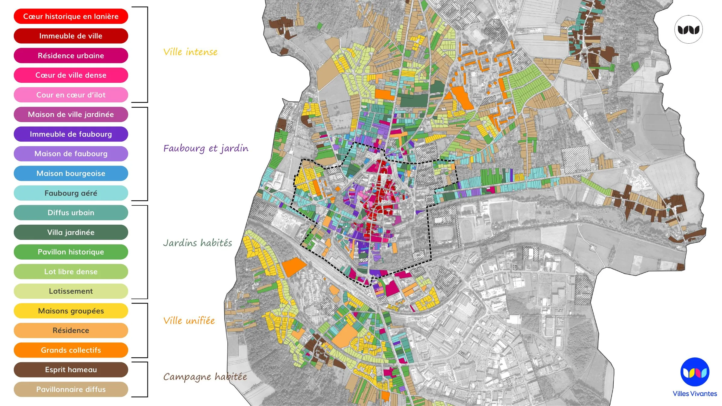 Carte des typo-morphologies du bâti à Coulommiers, du cœur historique à la campagne habitée