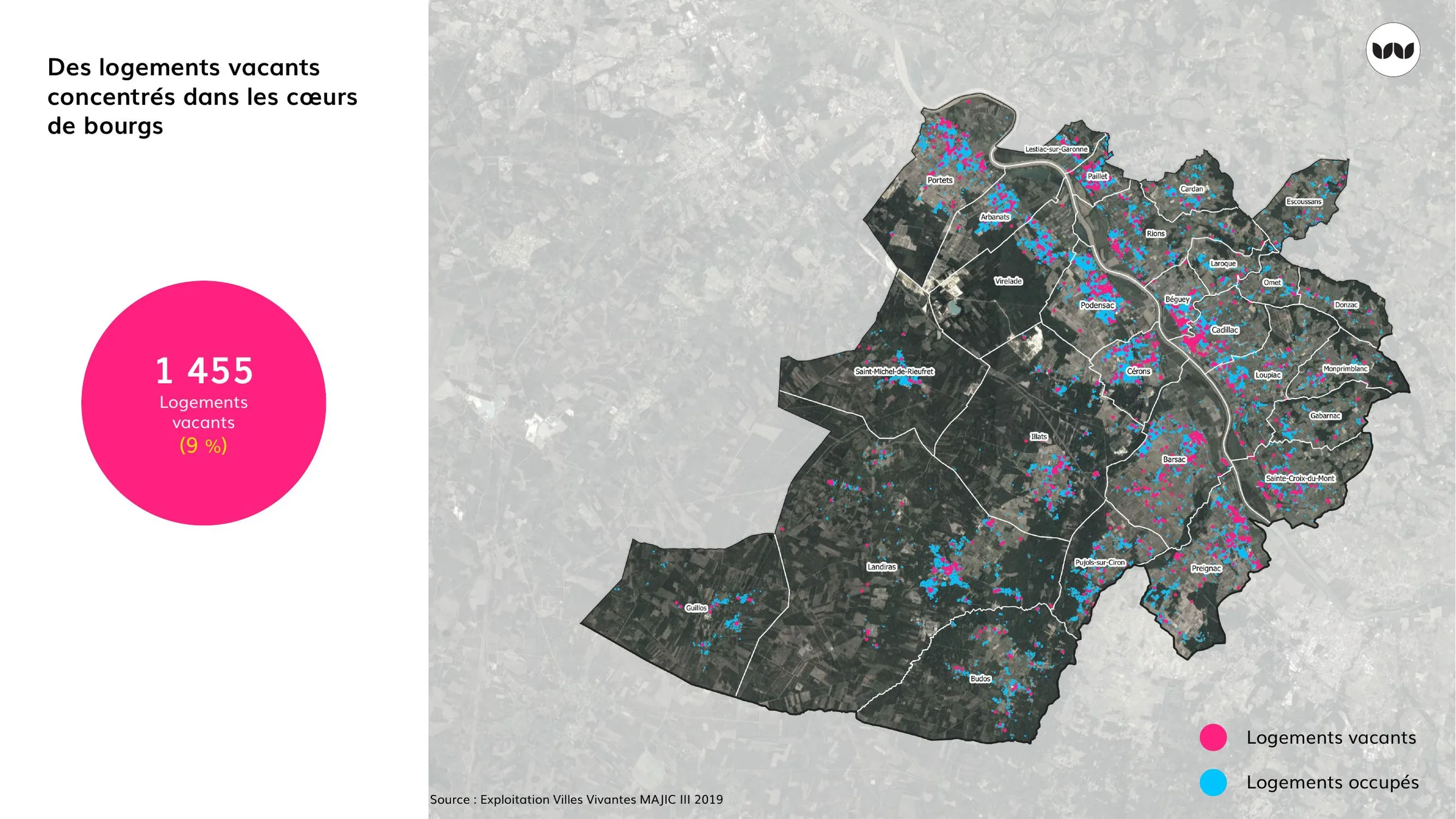 Localisation des logements vacants, concentrés dans les cœurs de bourgs