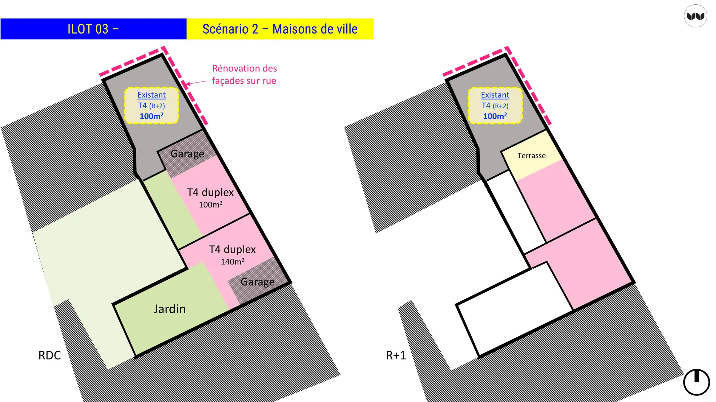 Scénario de maisons de ville avec duplex sur l'îlot 03