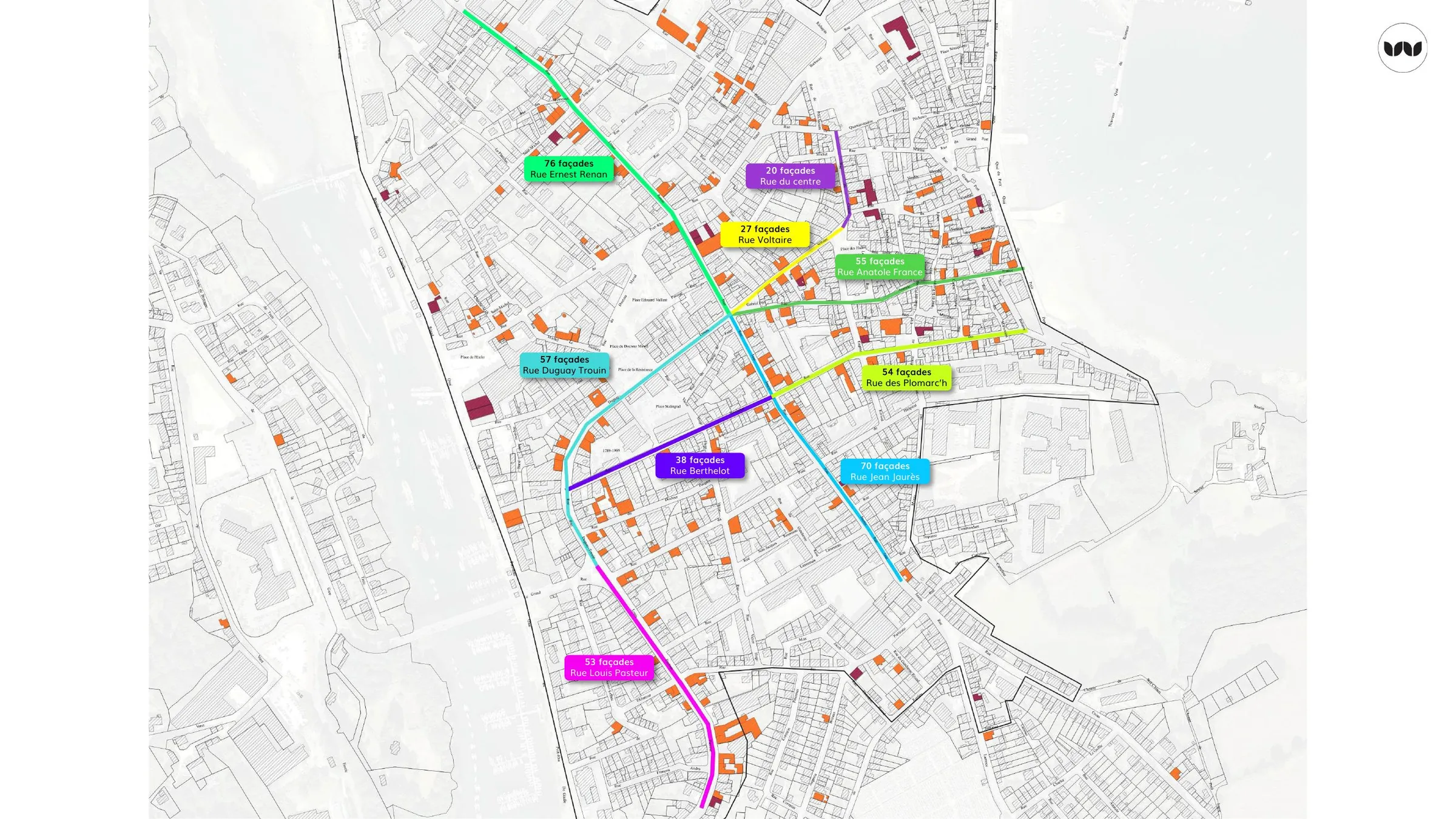 Rues du centre-ville concernées par l'opération façades