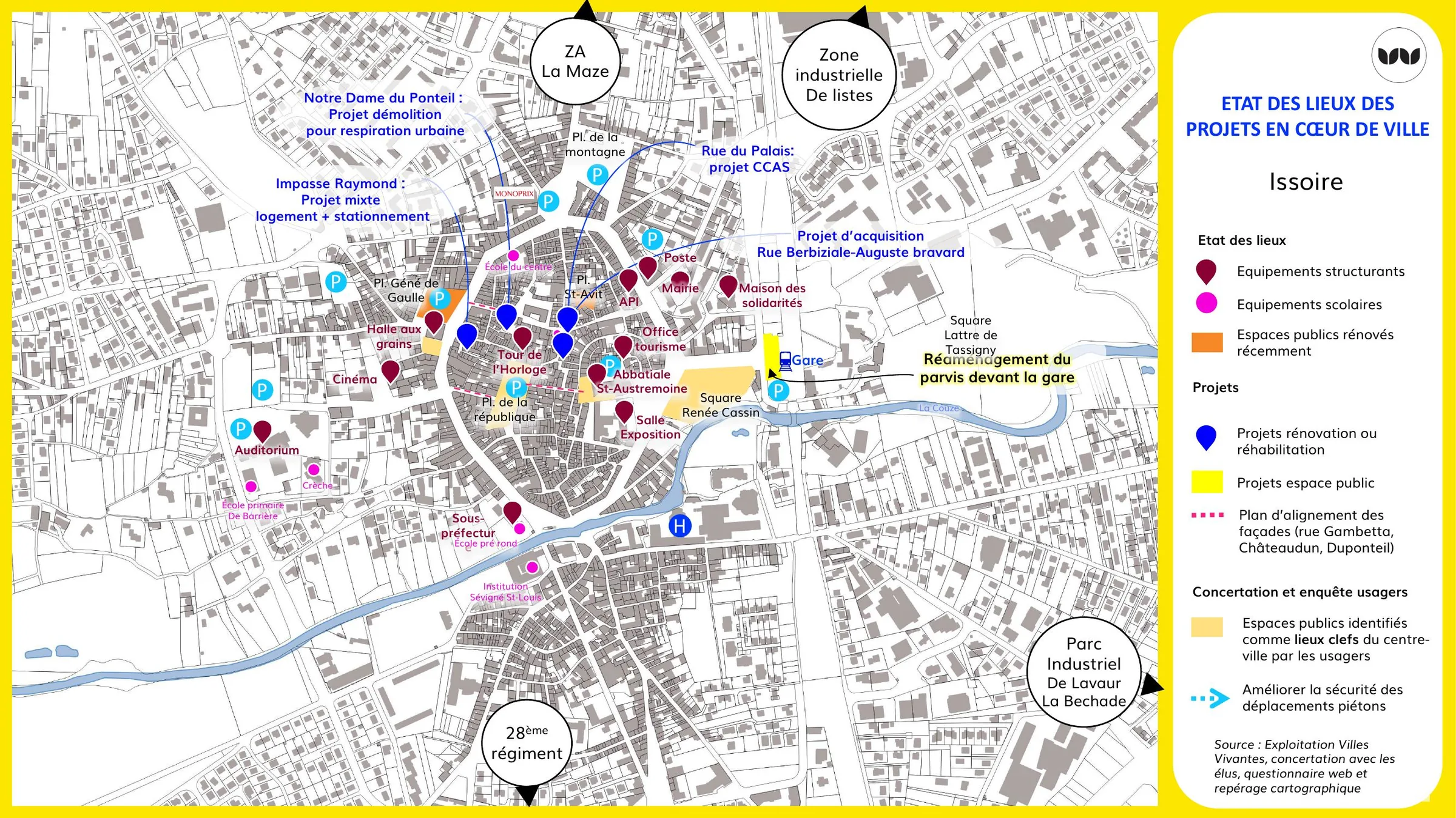 Projets d'équipements, de rénovation et d'espaces publics recensés en cœur de ville