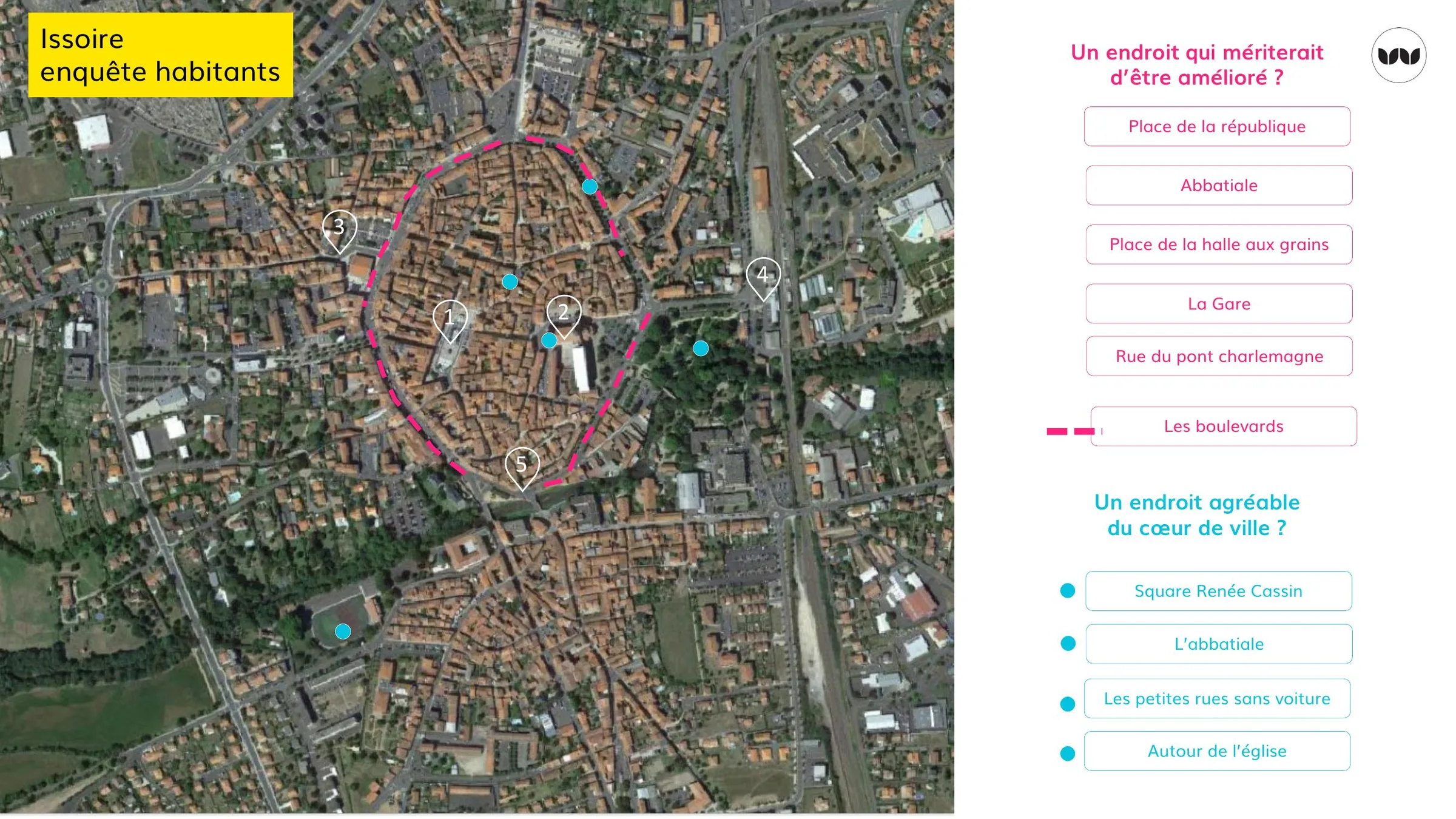 Lieux jugés agréables ou à améliorer selon l'enquête habitants