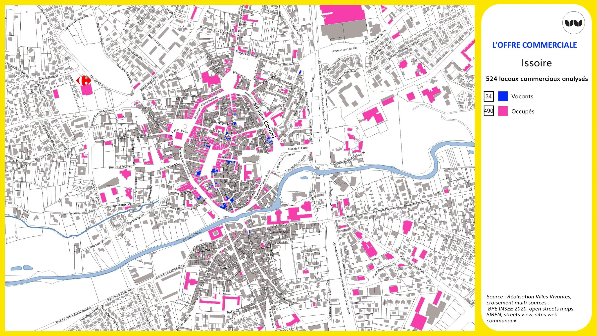 Localisation des locaux commerciaux vacants et occupés en centre-ville