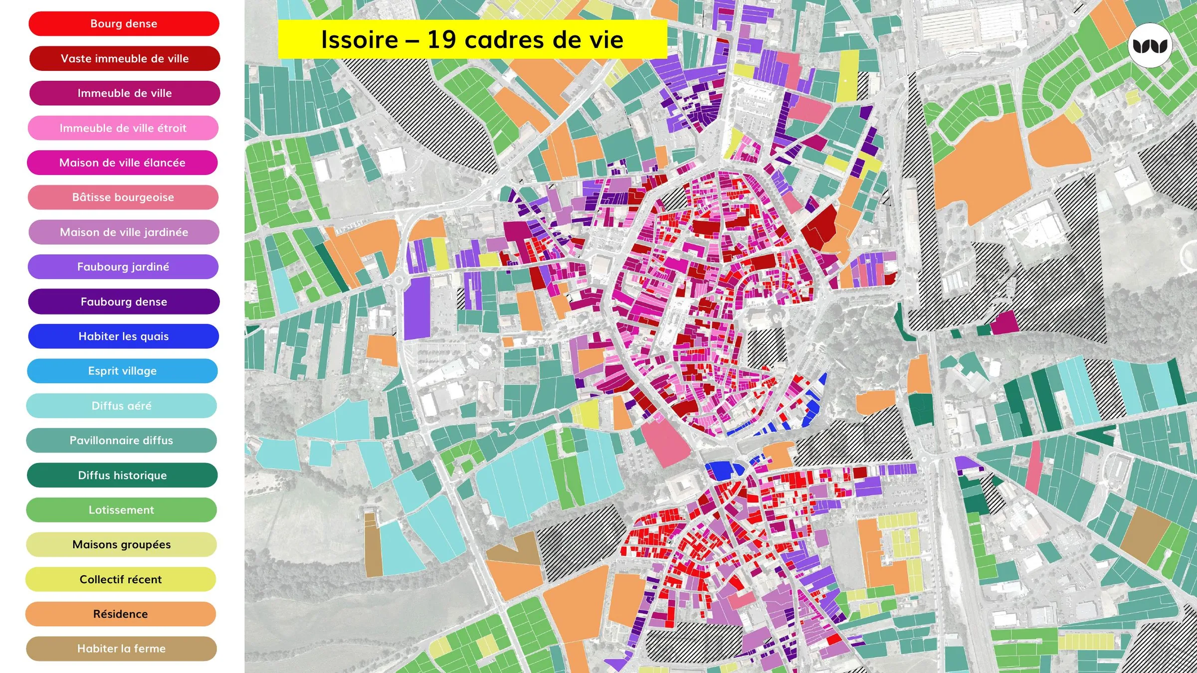 Cartographie des 19 cadres de vie identifiés à Issoire