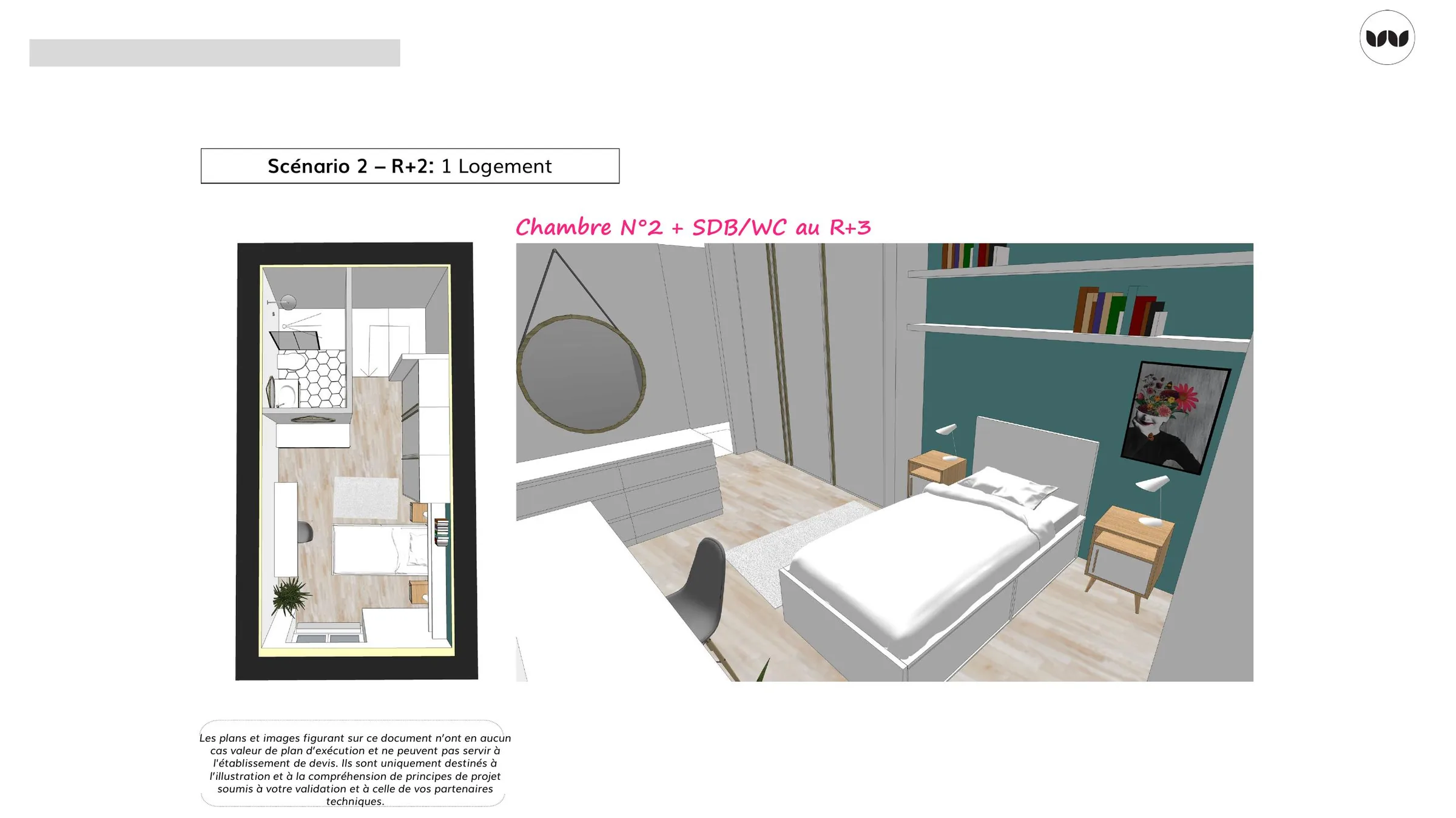 Exemple de scénario de réaménagement d'un logement en R+2