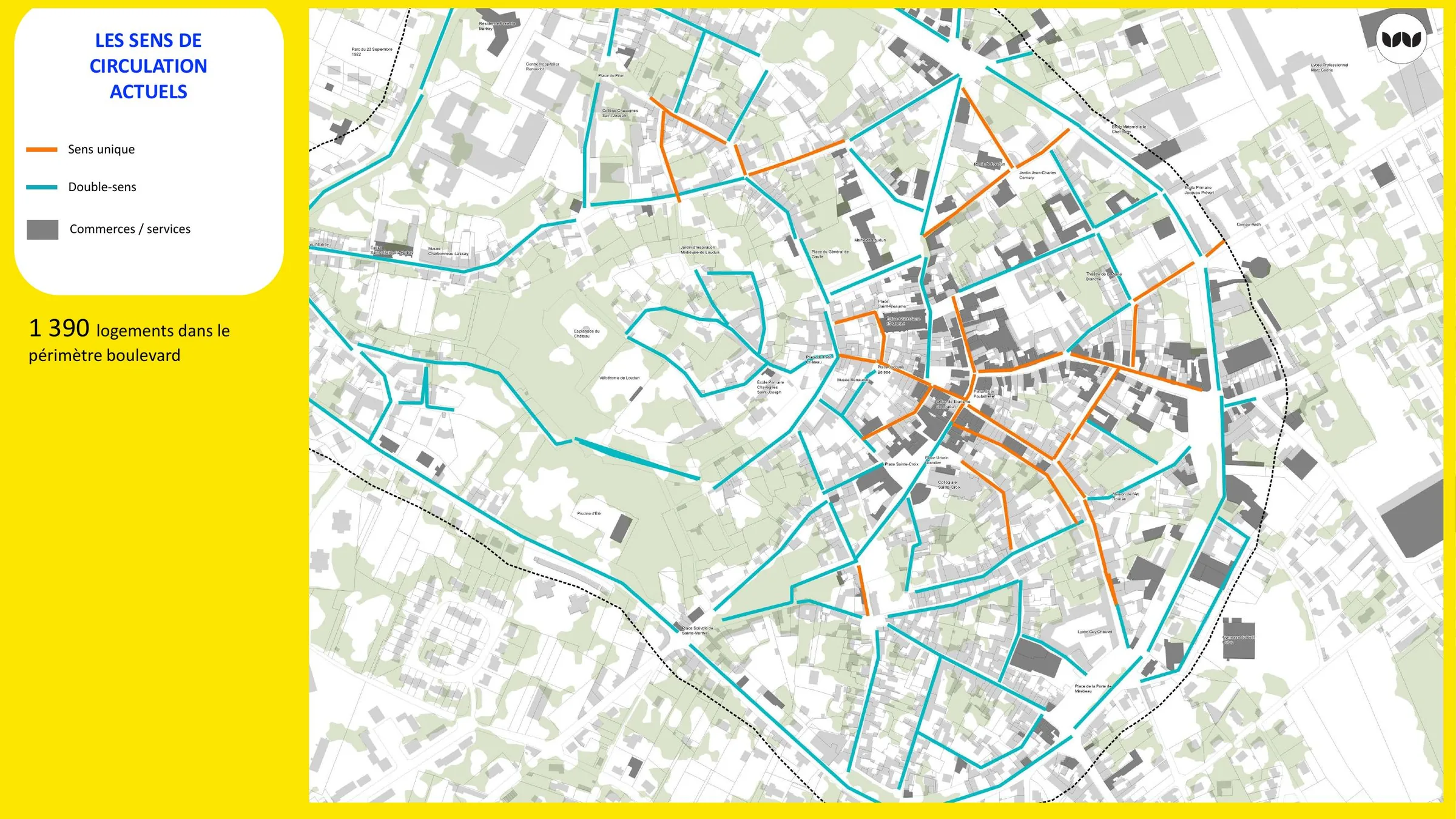 Réseau de sens uniques et double-sens dans le périmètre Boulevards