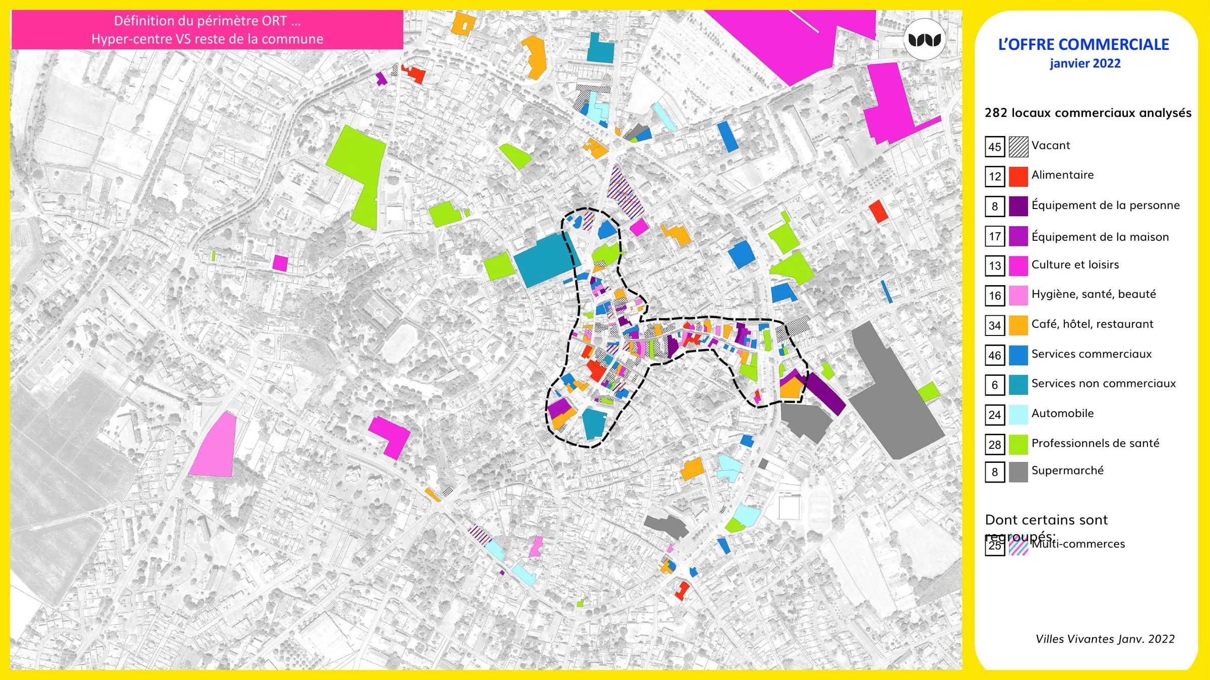 Répartition des 282 locaux commerciaux analysés dans l'hyper-centre de Loudun
