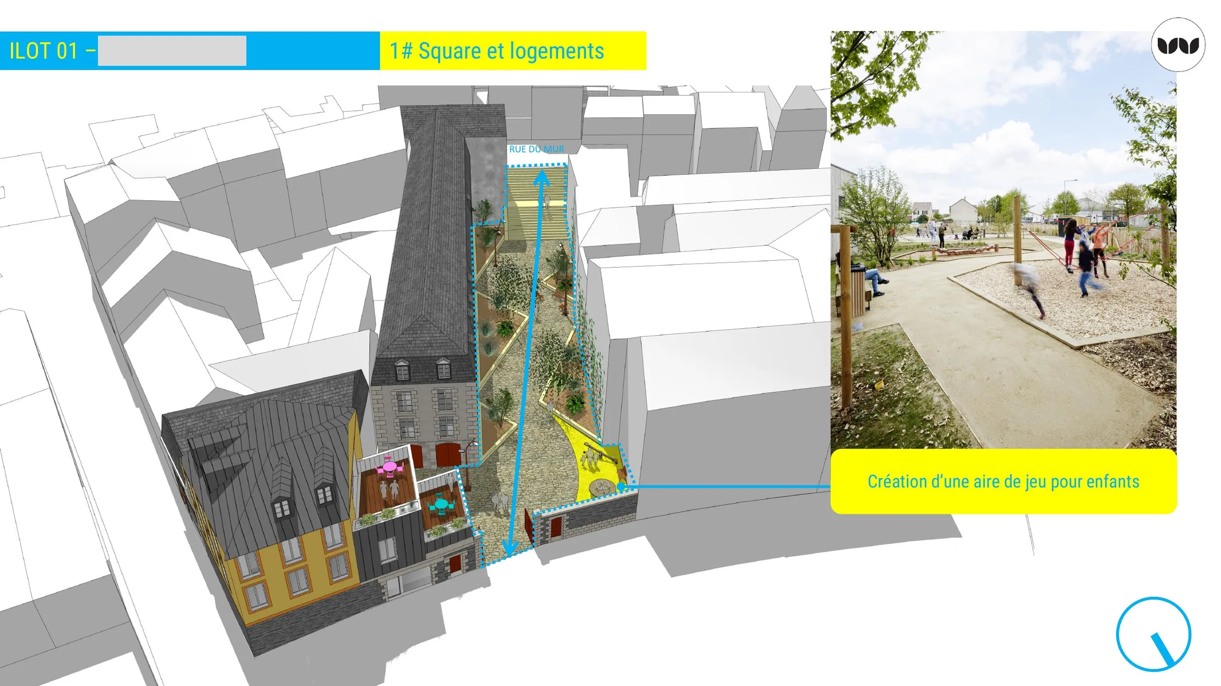 Projet de square et de logements avec aire de jeux pour enfants