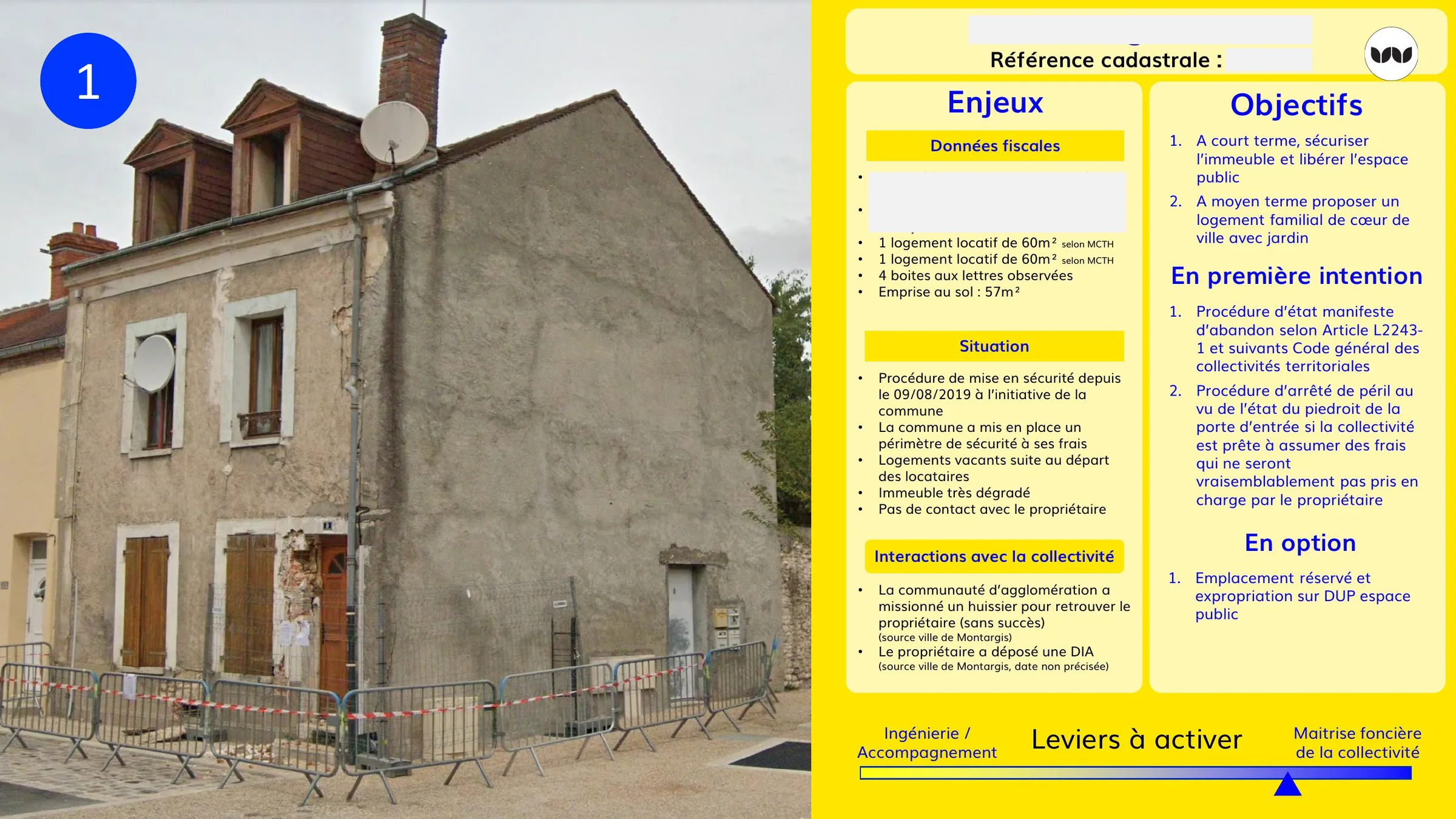 Fiche enjeux et objectifs pour un immeuble à l'état d'abandon manifeste