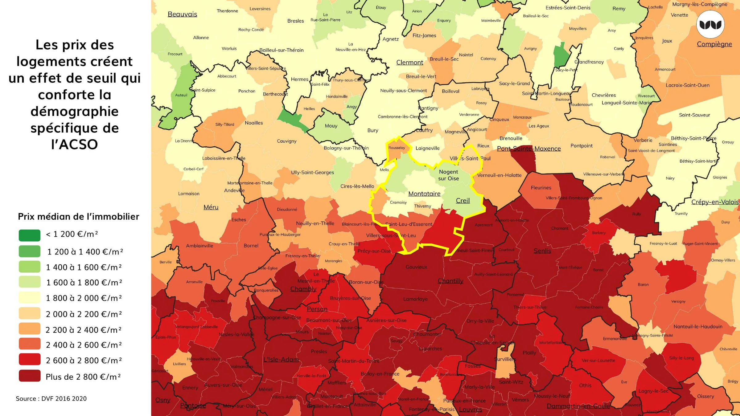 Prix médian de l'immobilier nettement inférieur aux territoires voisins
