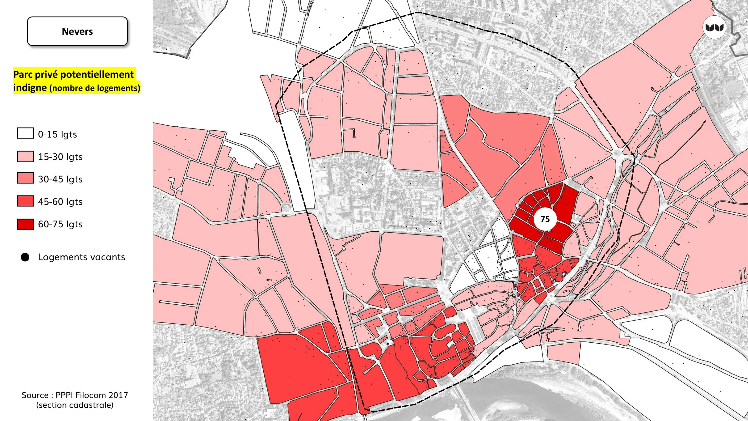 Localisation du parc privé potentiellement indigne par section cadastrale