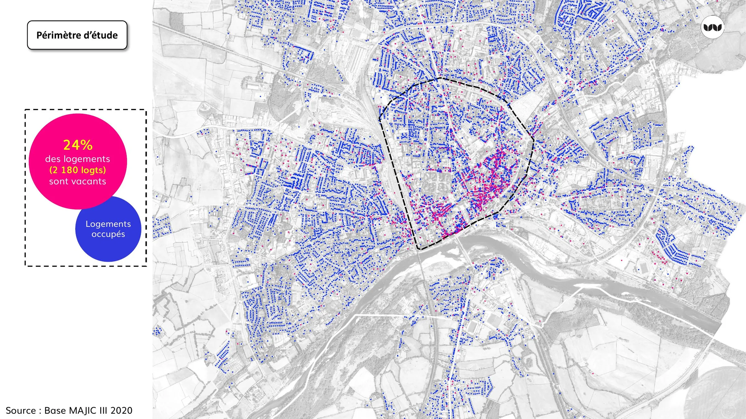 Localisation des logements vacants et occupés dans le périmètre d'étude