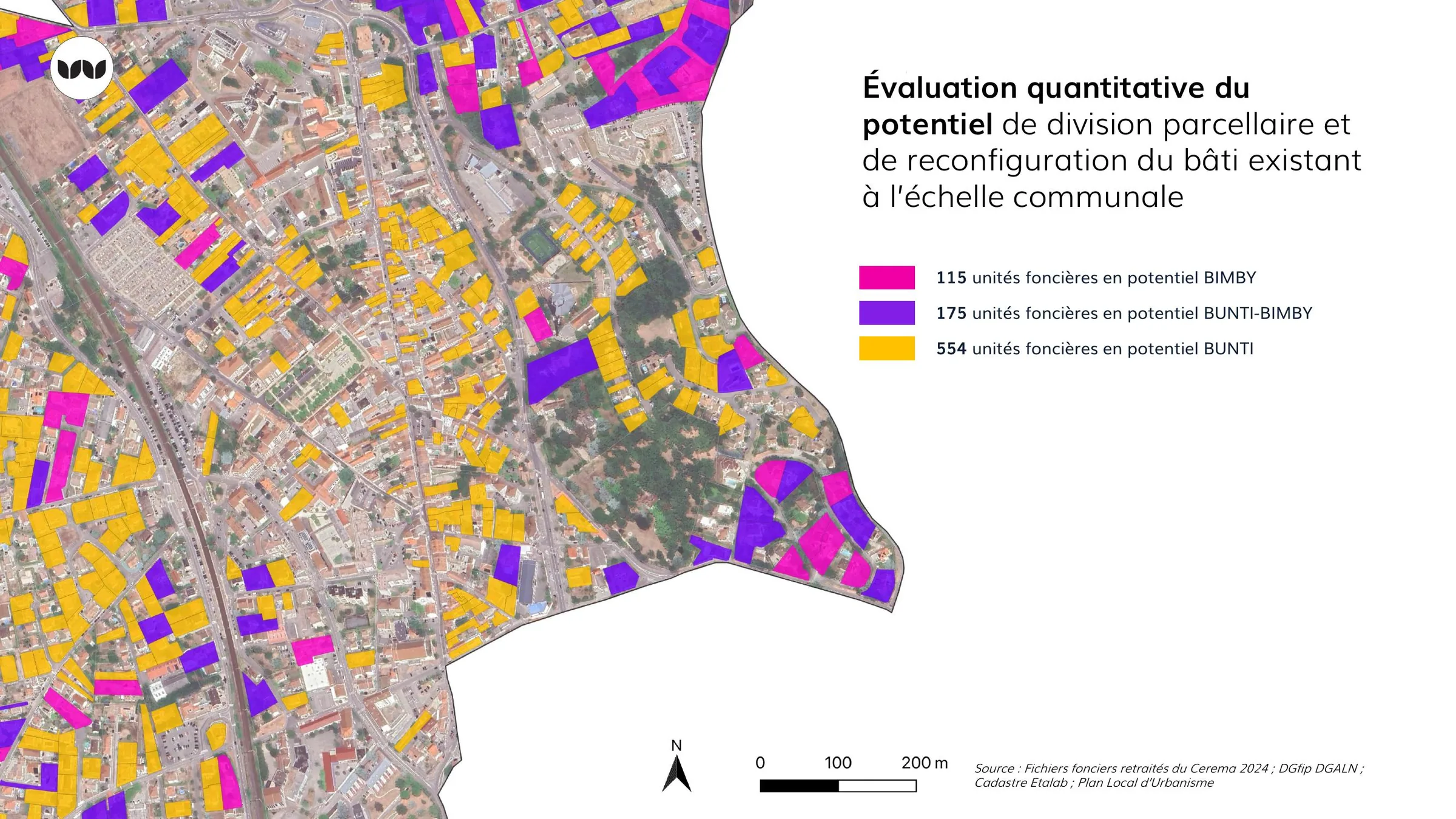 Cartographie du potentiel de division parcellaire et de reconfiguration du bâti à l'échelle communale.