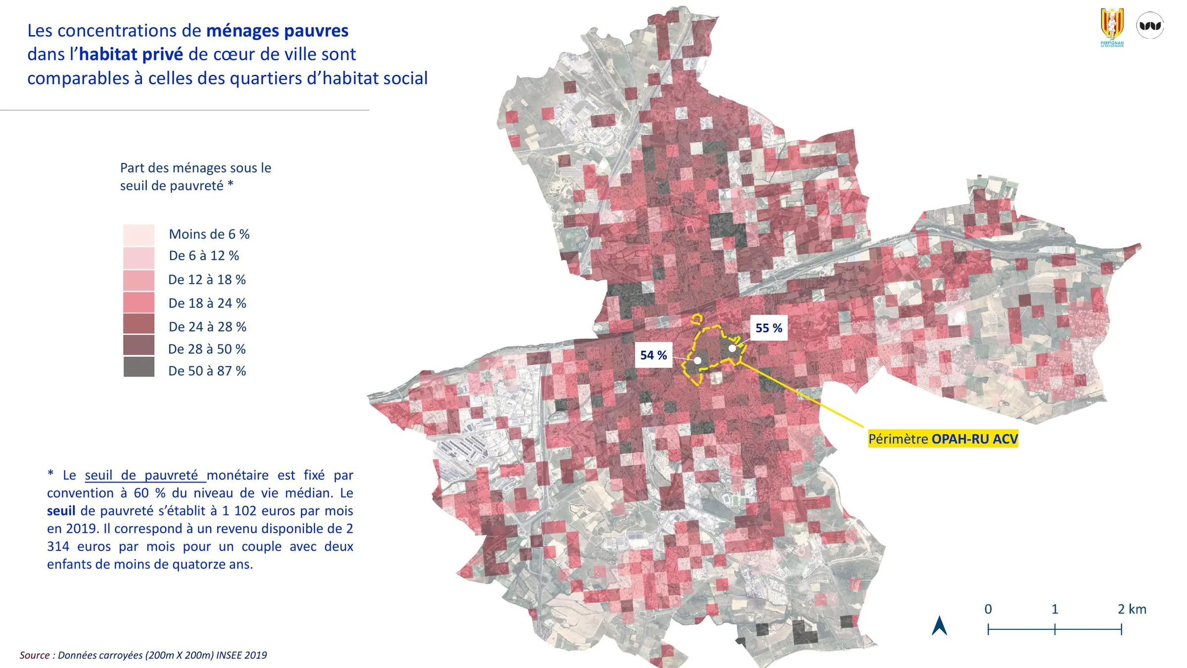 Part des ménages sous le seuil de pauvreté par carreau de 200 mètres