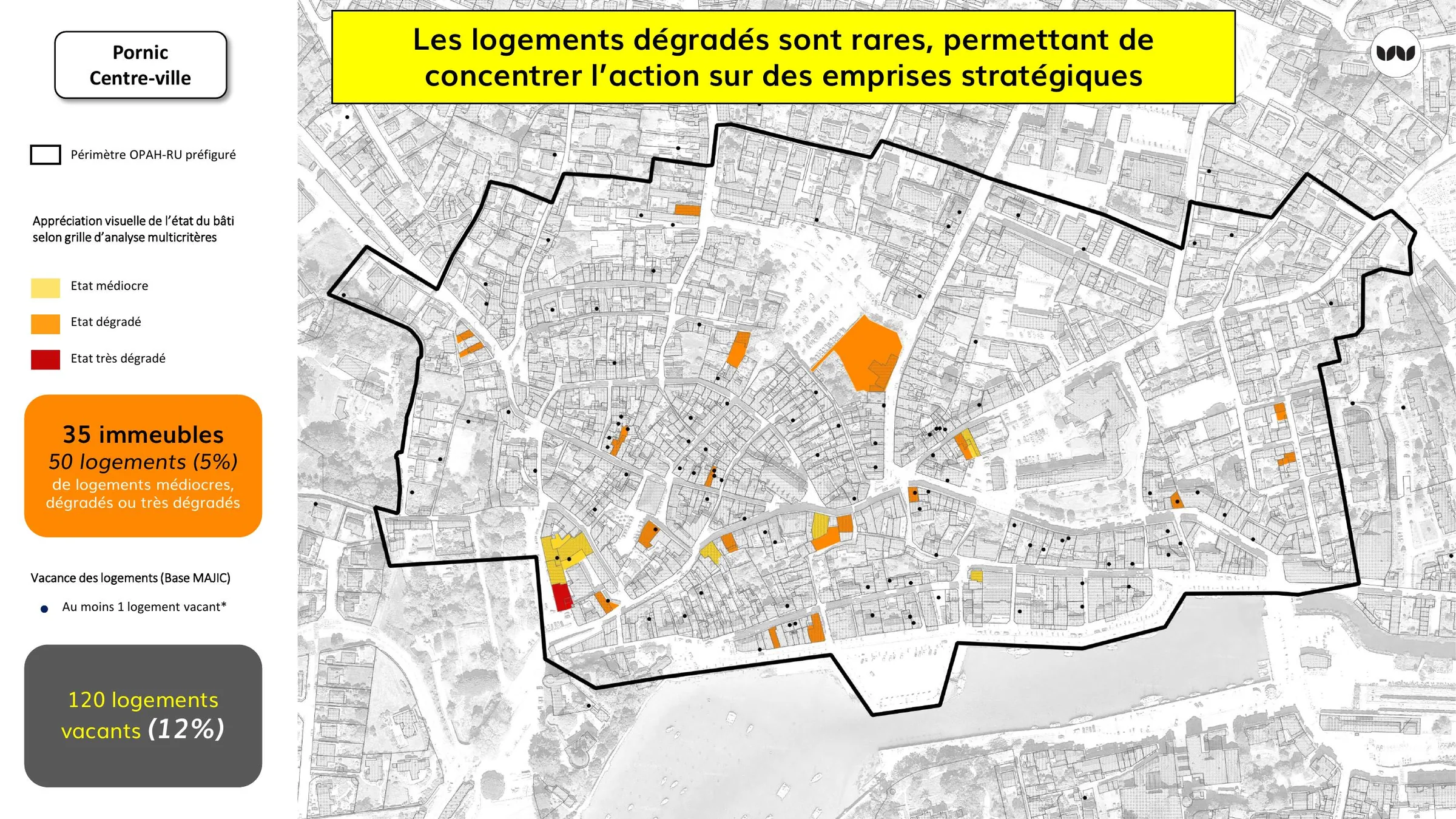 Périmètre OPAH-RU préfiguré et localisation des logements dégradés