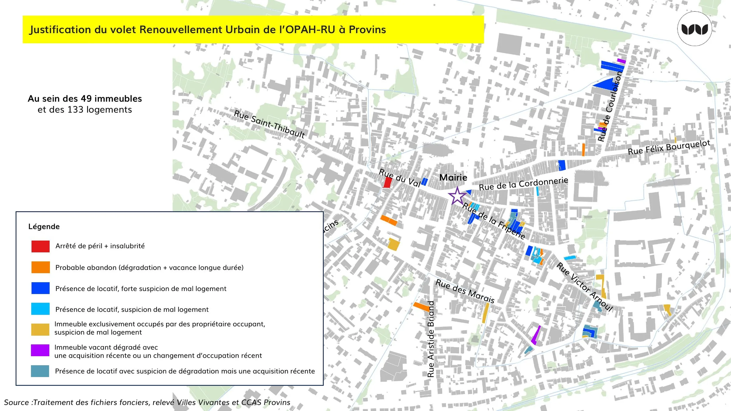 Localisation des situations d'habitat dégradé repérées dans le tissu urbain