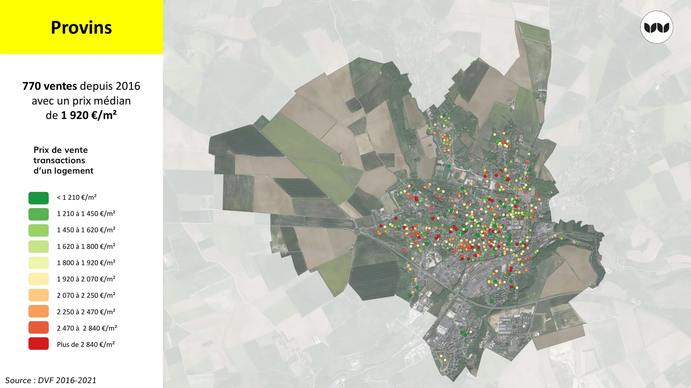 Cartographie des prix de vente au m² depuis 2016