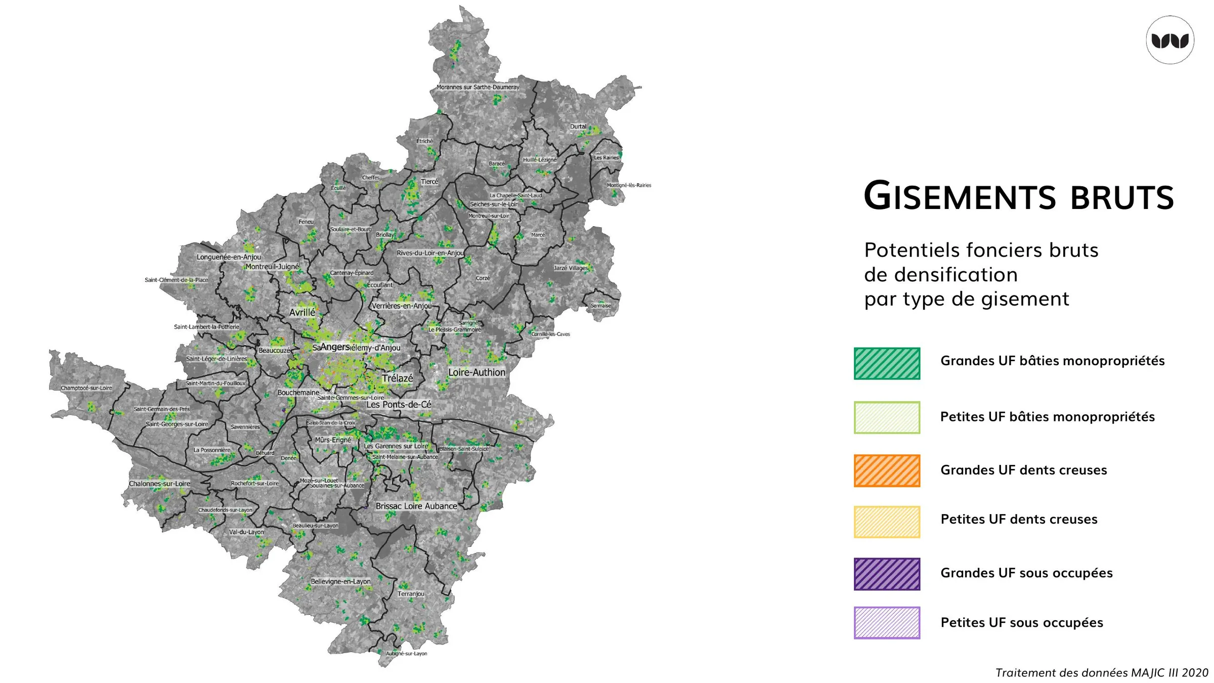 Cartographie des gisements bruts de densification par type sur le territoire