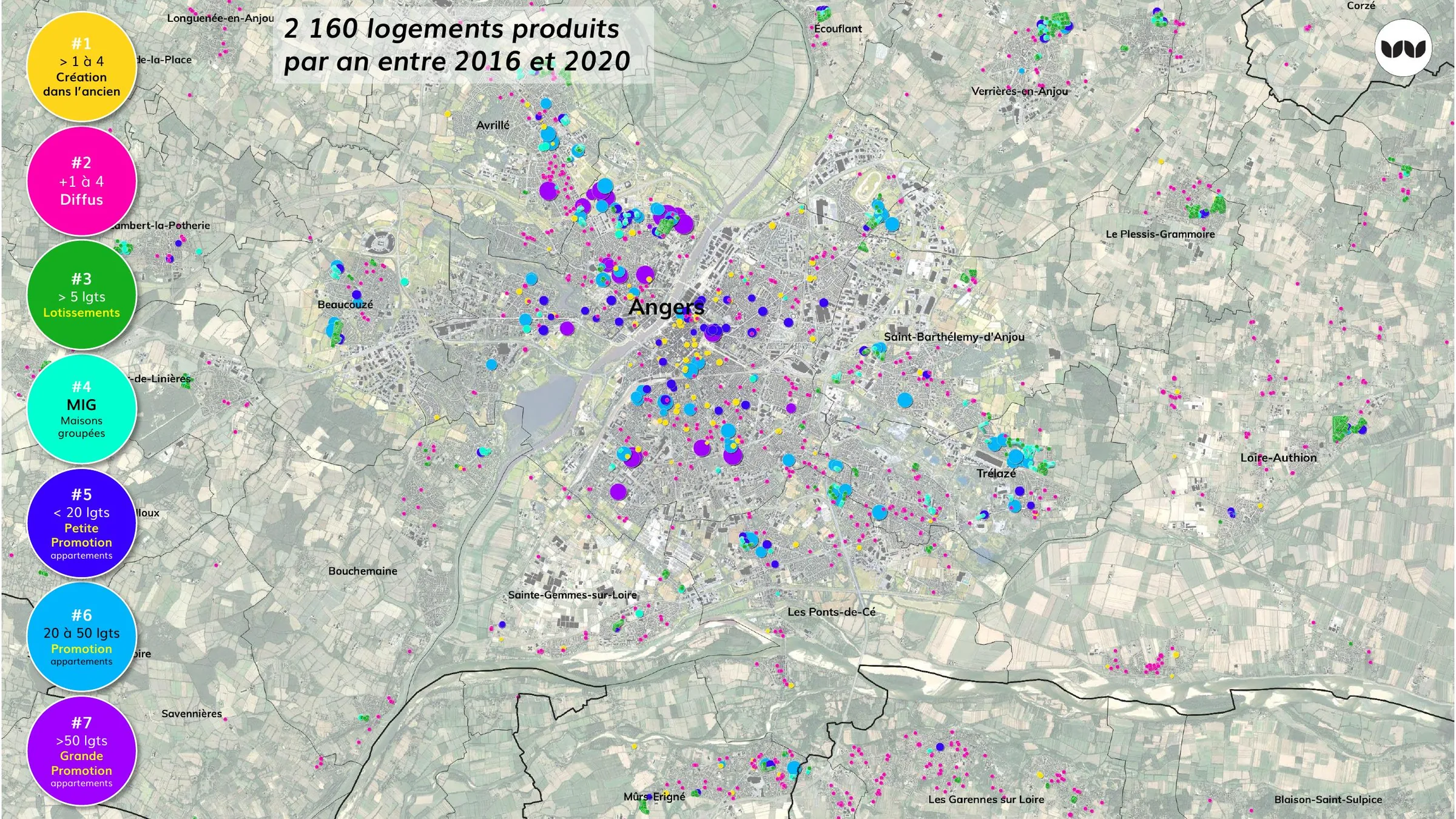 Localisation des 2 160 logements annuels par filière de production, 2016-2020