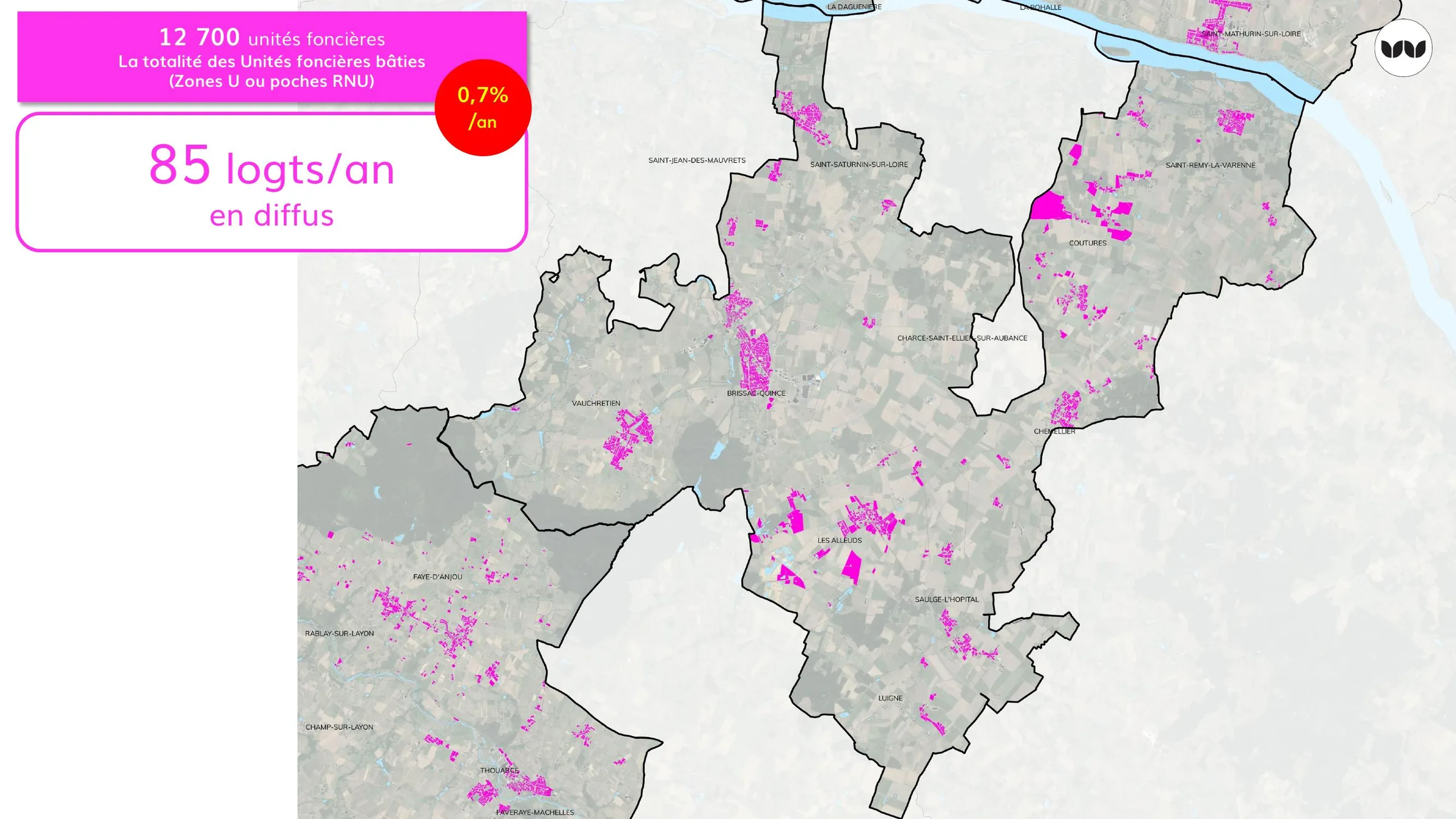 Localisation des 12 700 unités foncières bâties du territoire de comparaison