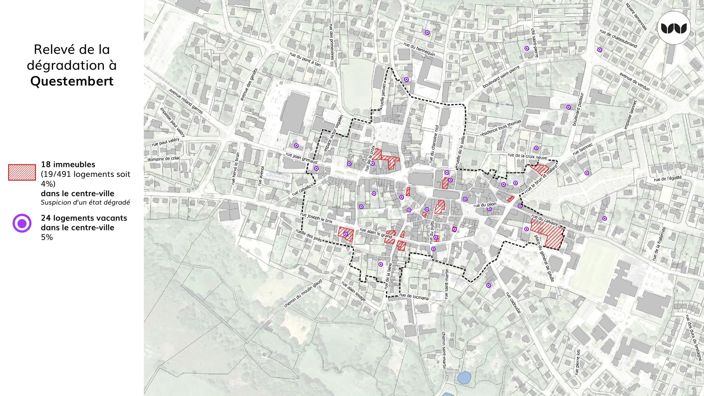 Localisation des immeubles dégradés et logements vacants en centre-ville
