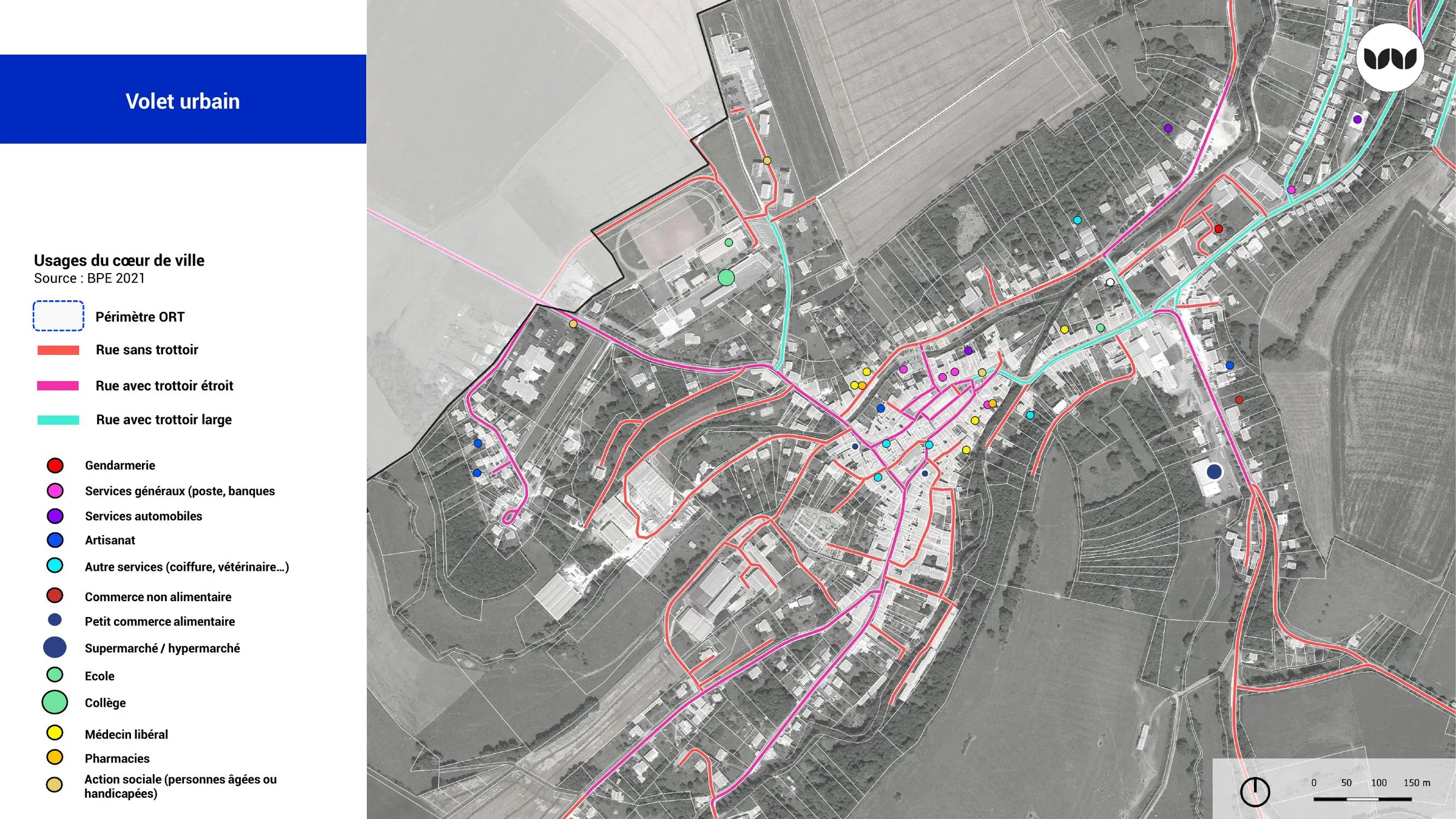 Usages du cœur de ville selon la largeur des trottoirs