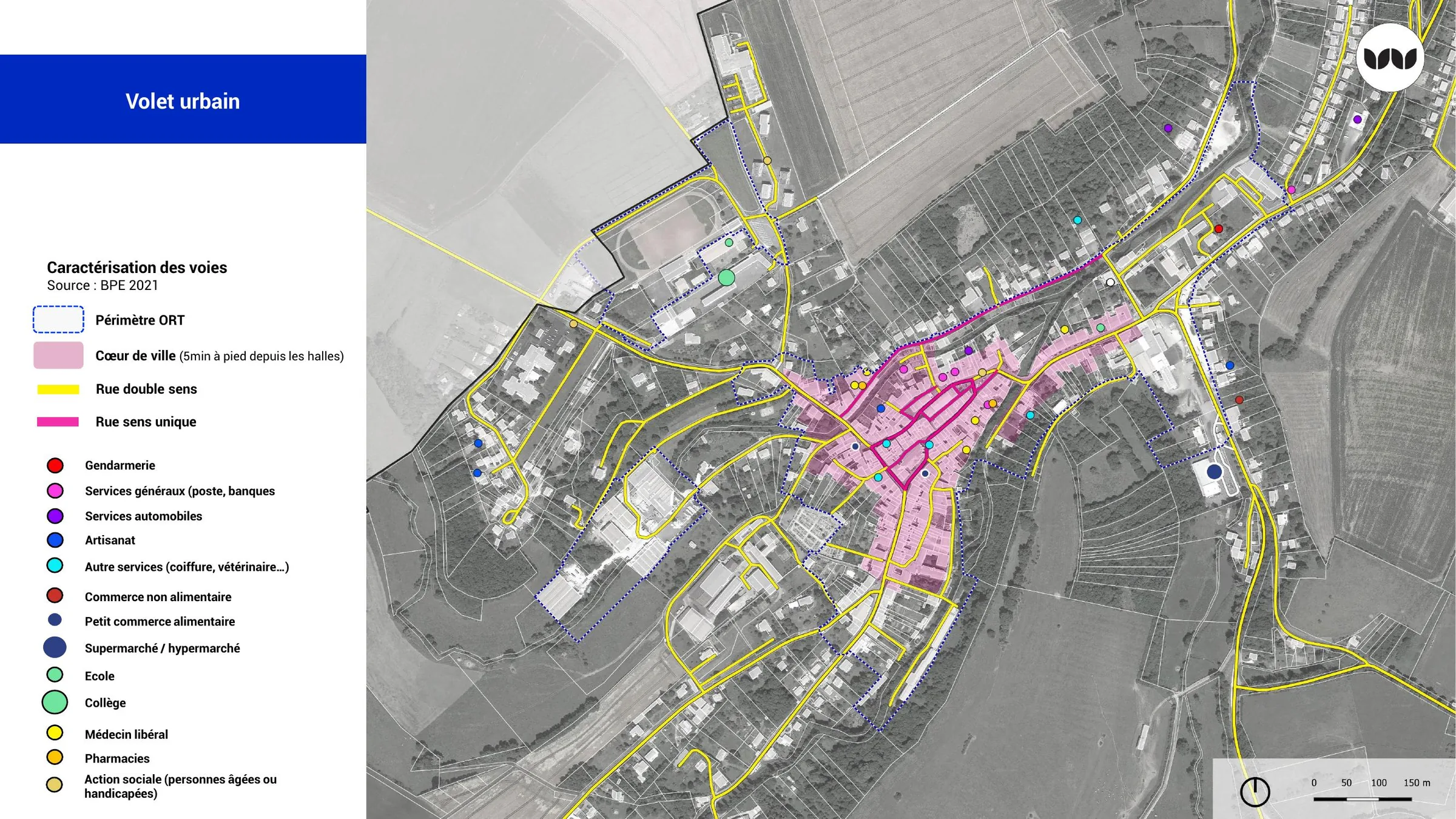 Caractérisation des voies et localisation des services en centre-ville