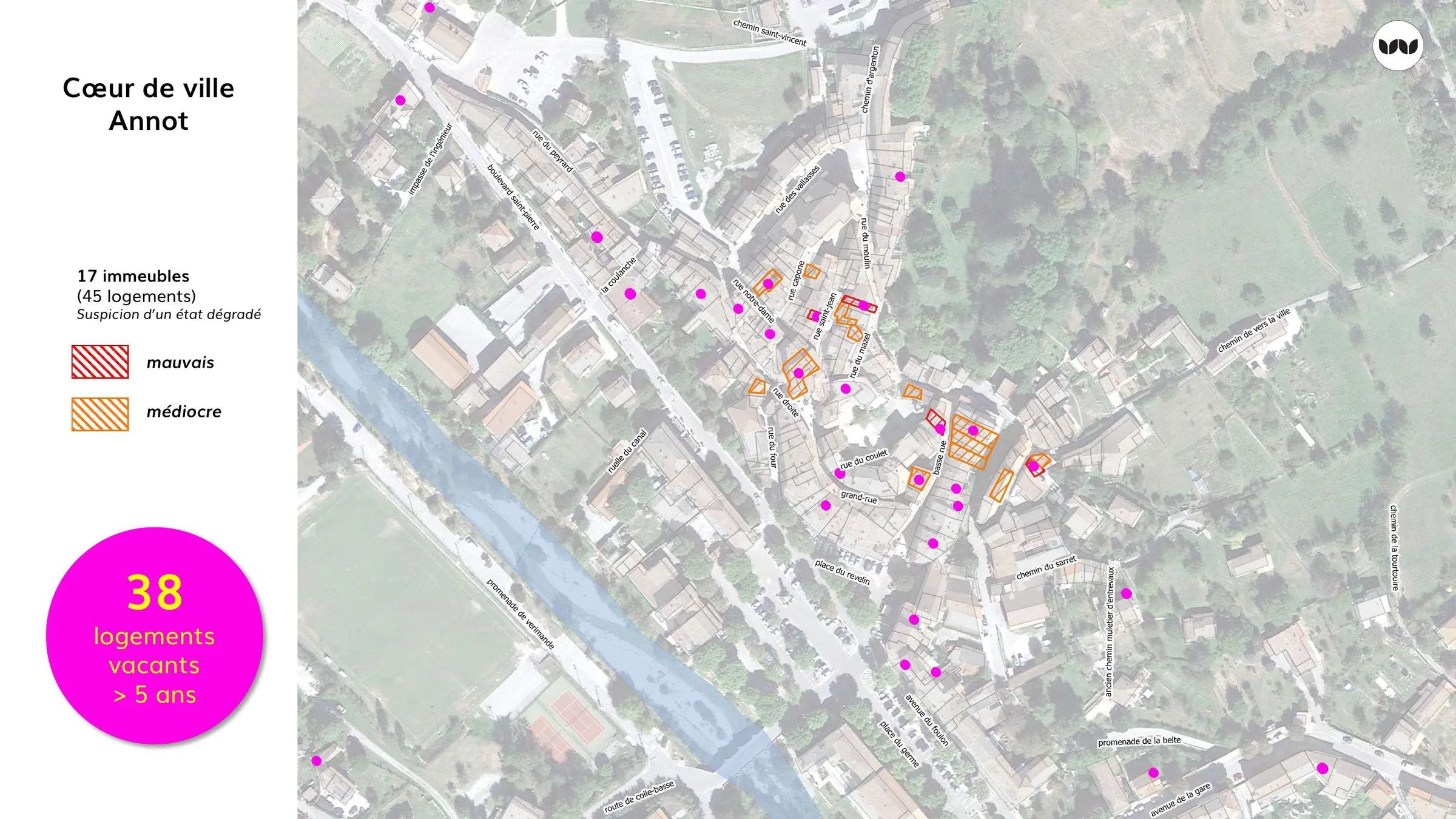 Localisation des logements vacants et du bâti dégradé en cœur de ville d'Annot