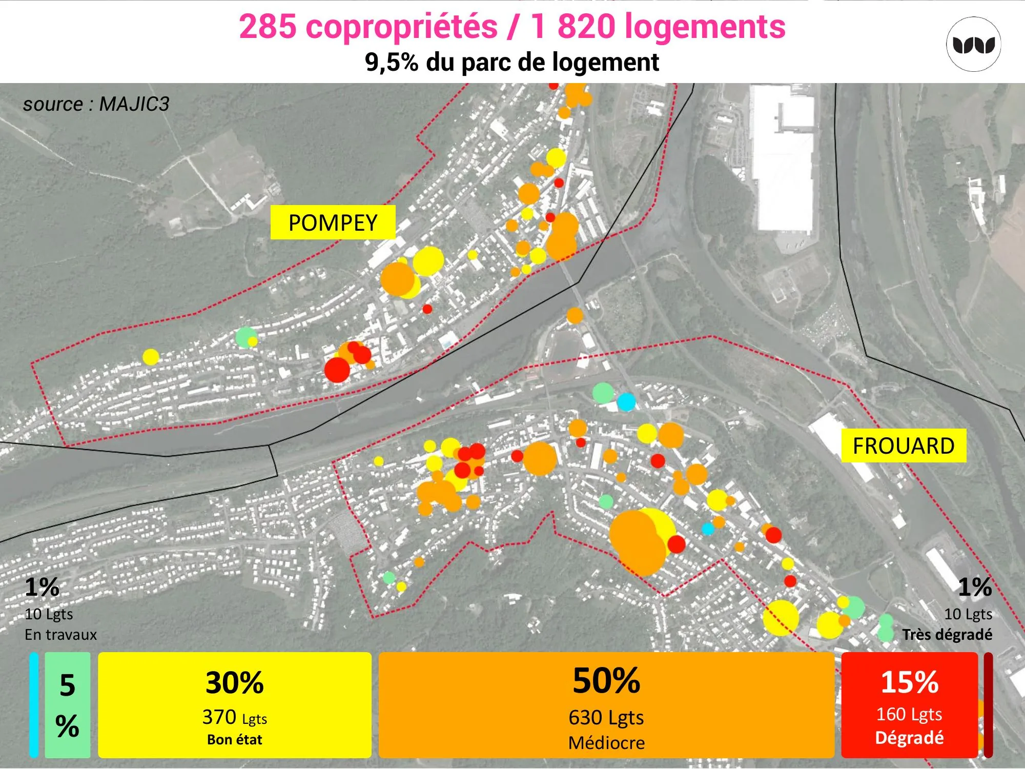 Localisation des copropriétés dégradées à Pompey et Frouard