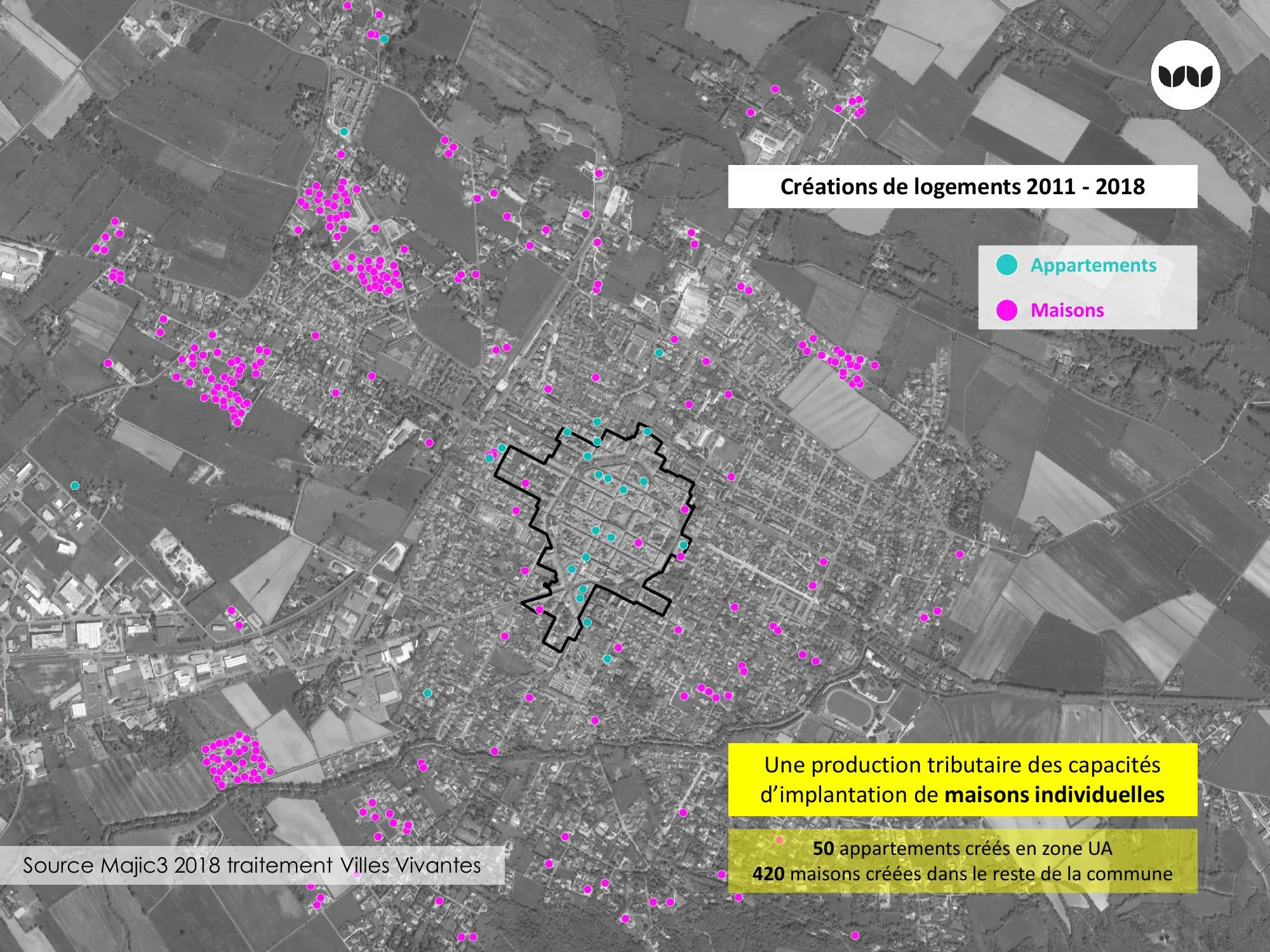 Localisation des créations de logements 2011-2018 : appartements et maisons