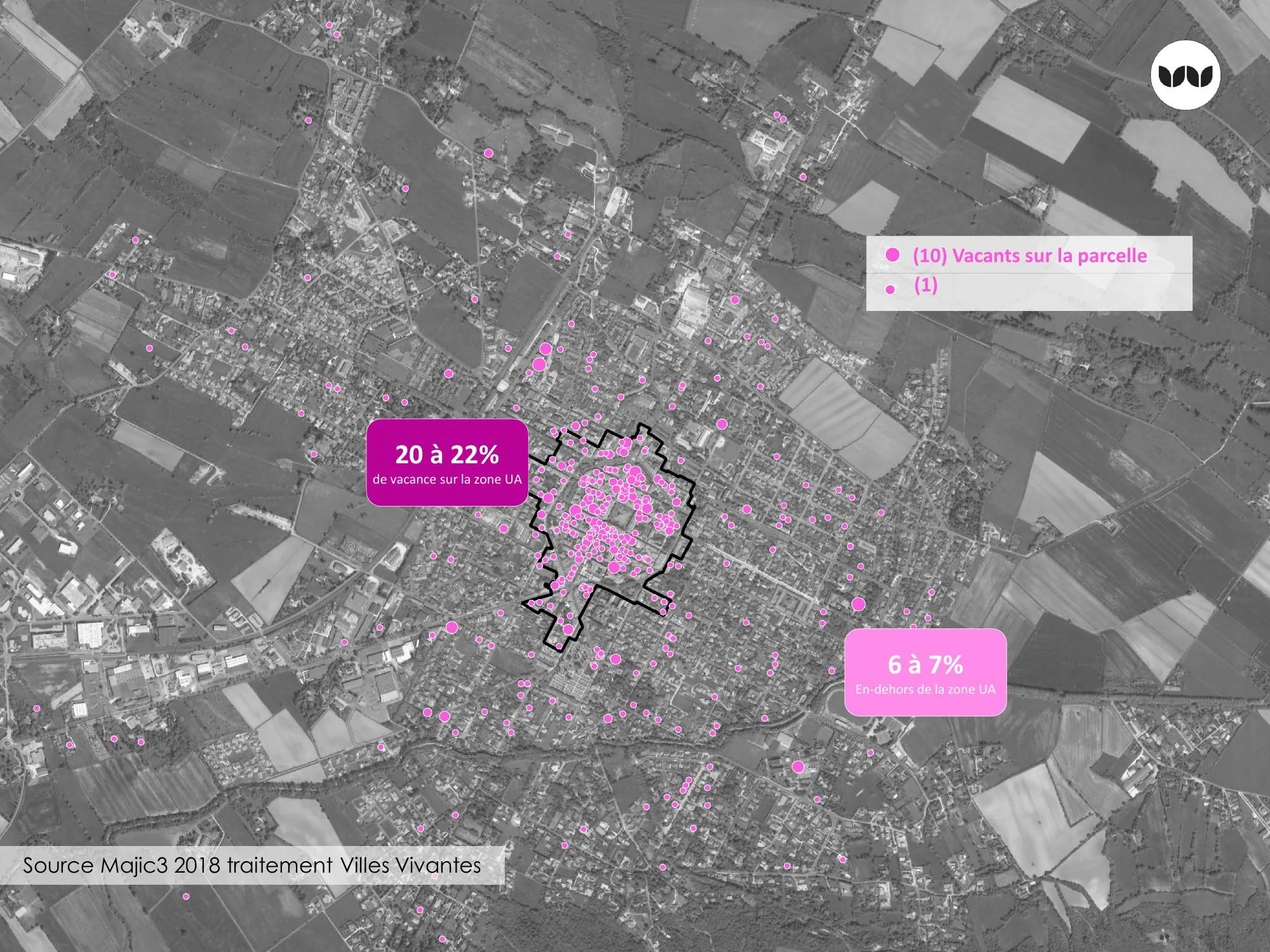 Répartition de la vacance résidentielle entre zone UA et périphérie