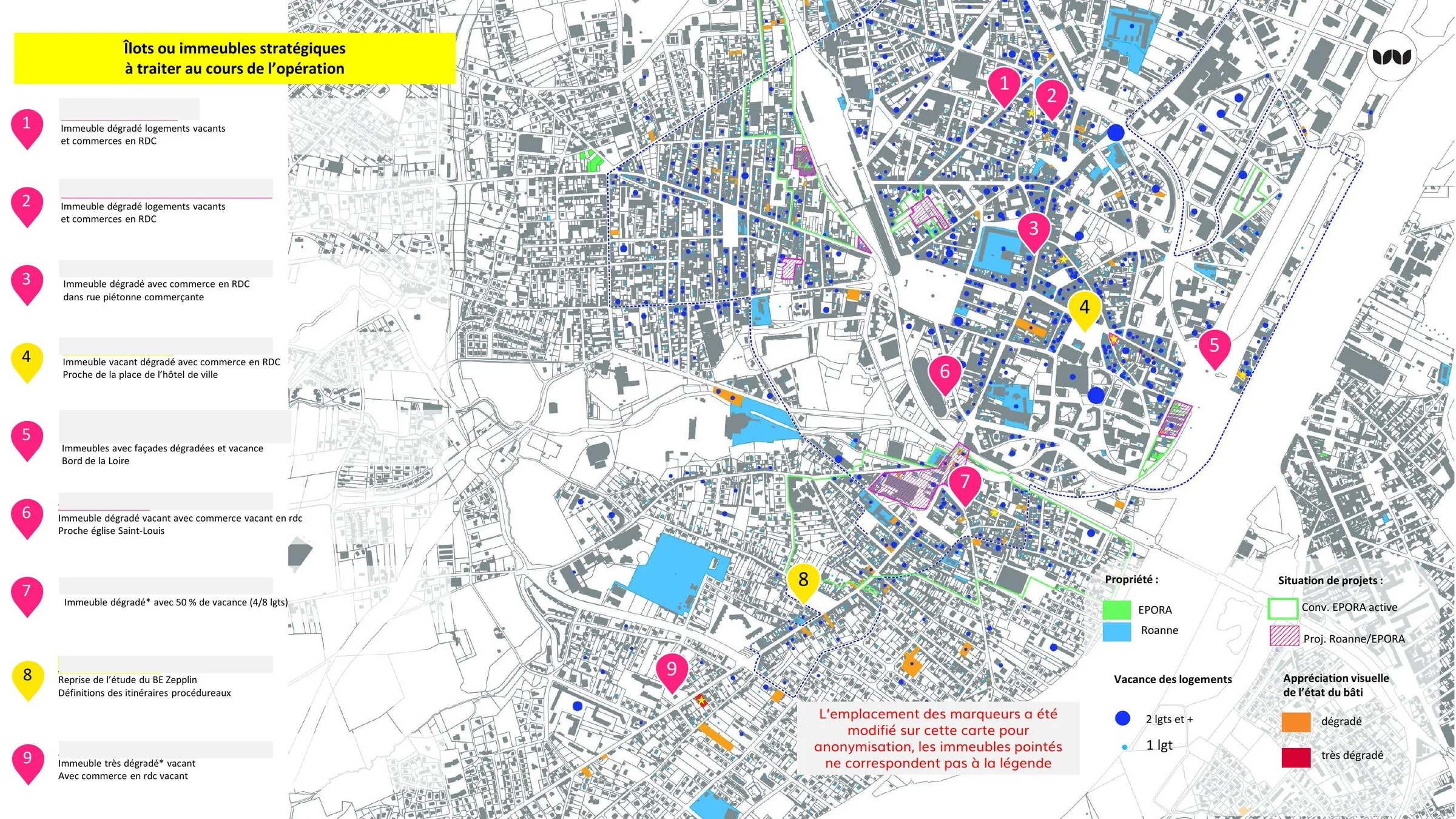 Localisation des îlots et immeubles stratégiques à traiter dans l'opération