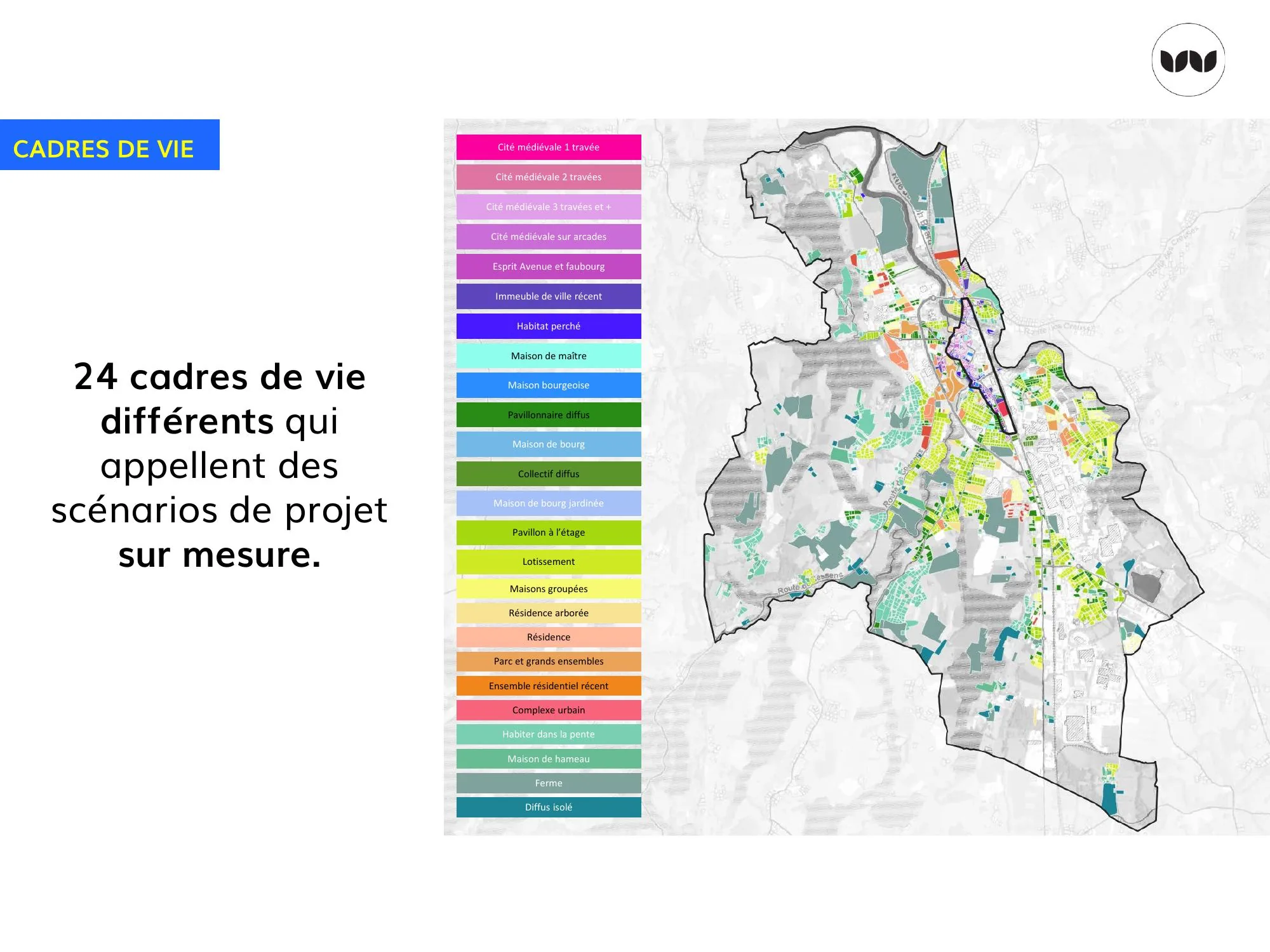 Cartographie des 24 cadres de vie identifiés sur la commune