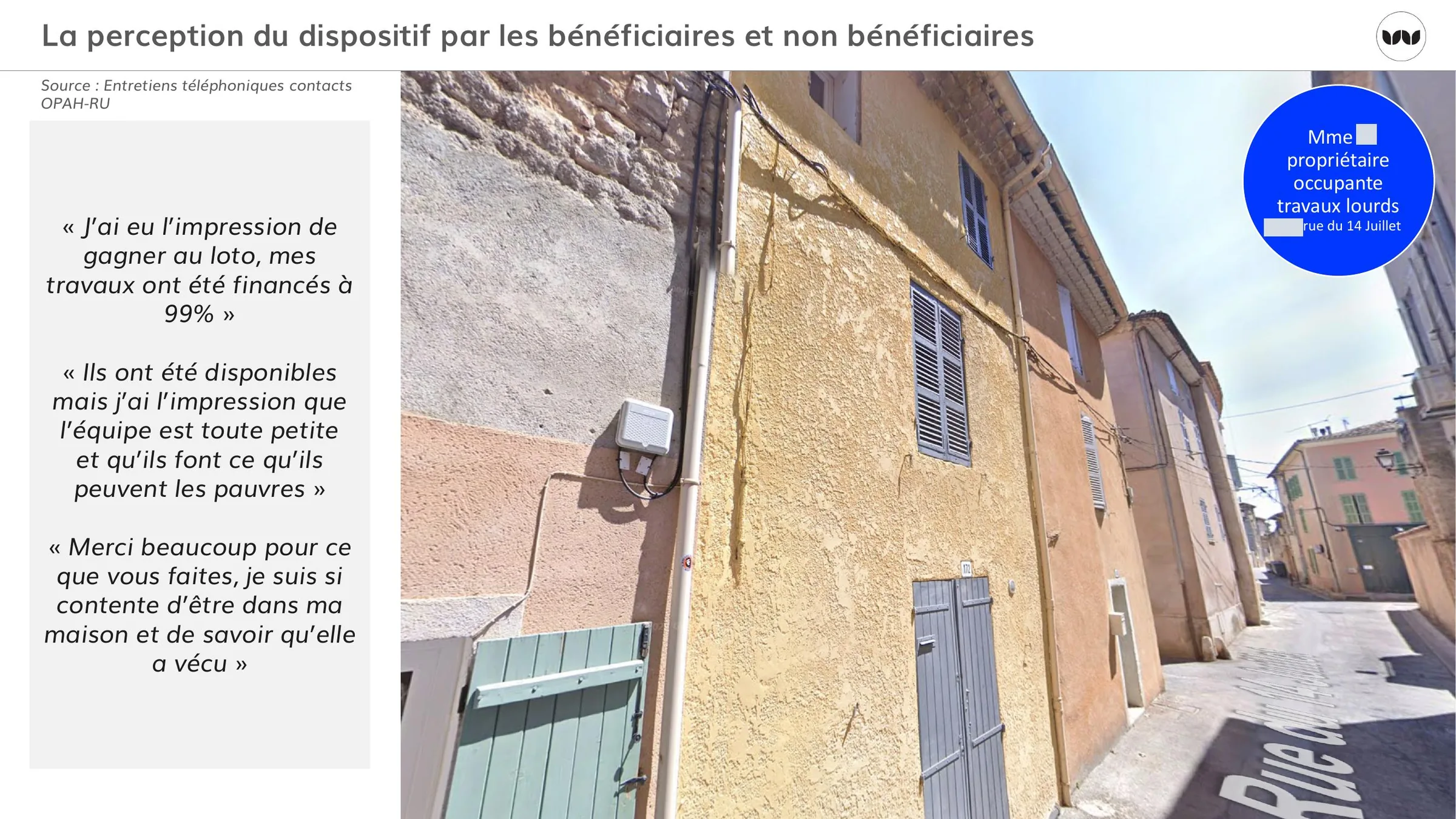 Façade rénovée rue du 14 Juillet, logement d'une propriétaire occupante