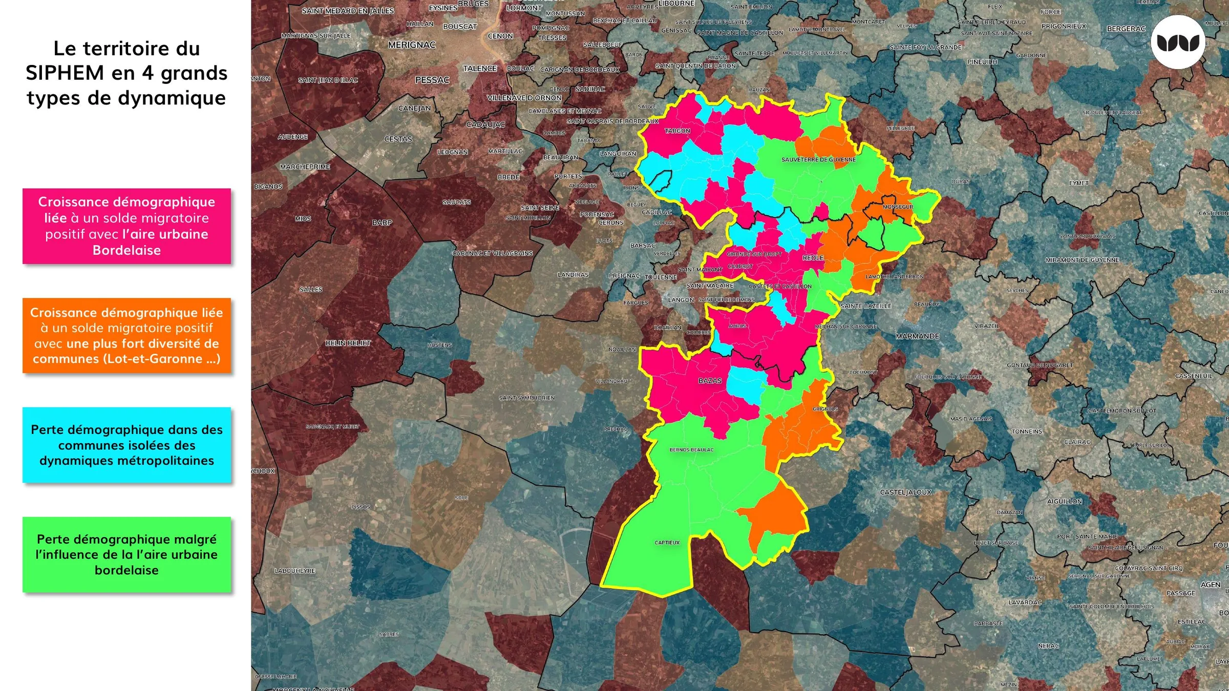 Quatre types de dynamiques démographiques identifiées sur le territoire
