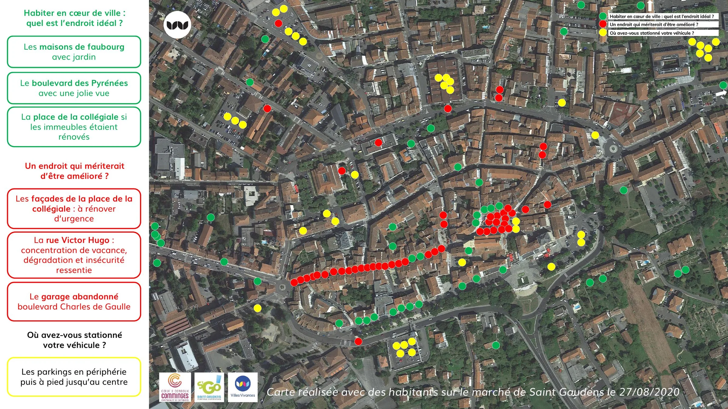 Carte participative des lieux appréciés et à améliorer en cœur de ville