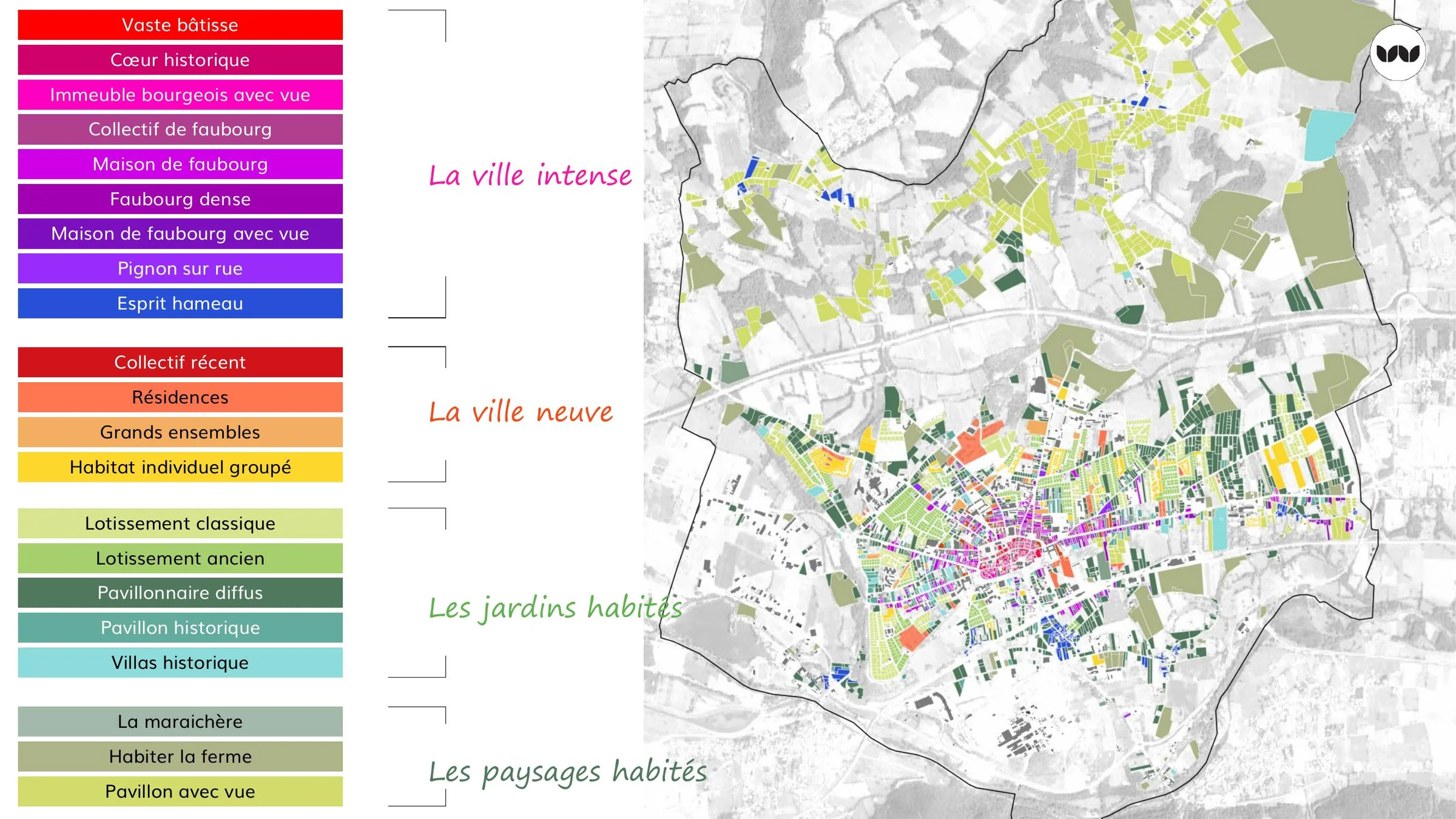 Typologie des cadres de vie de la commune, de la ville intense aux paysages habités