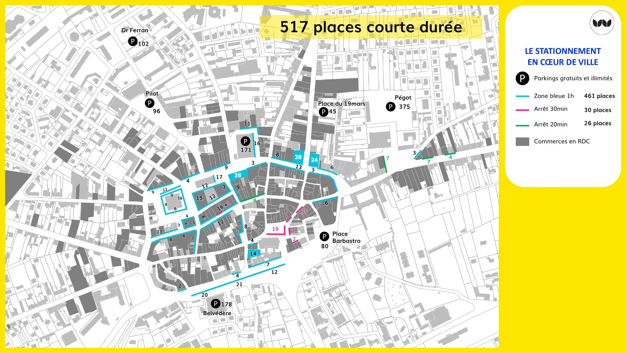 Places de stationnement courte durée en cœur de ville