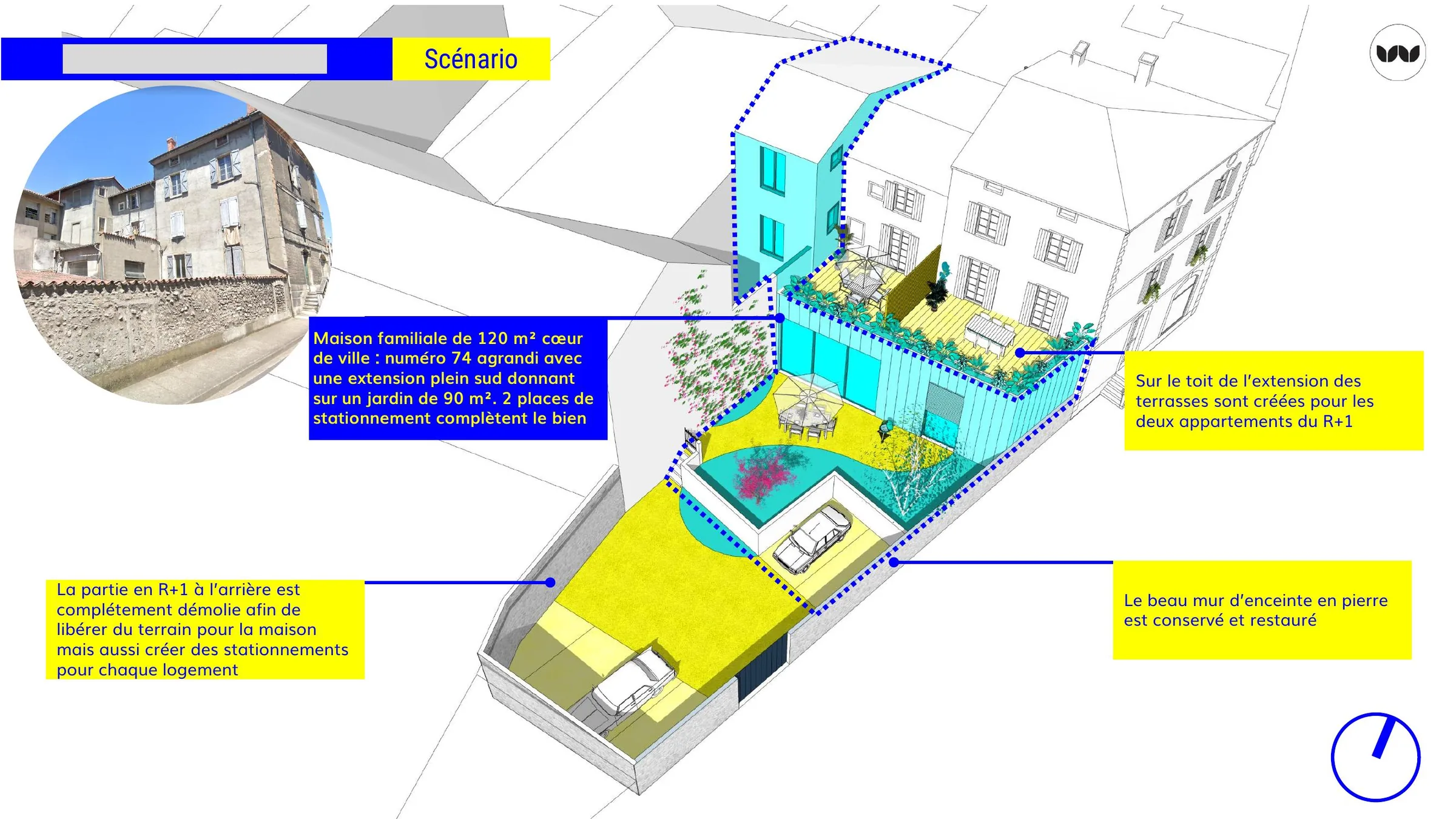 Scénario de maison familiale de 120 m² avec extension et jardin