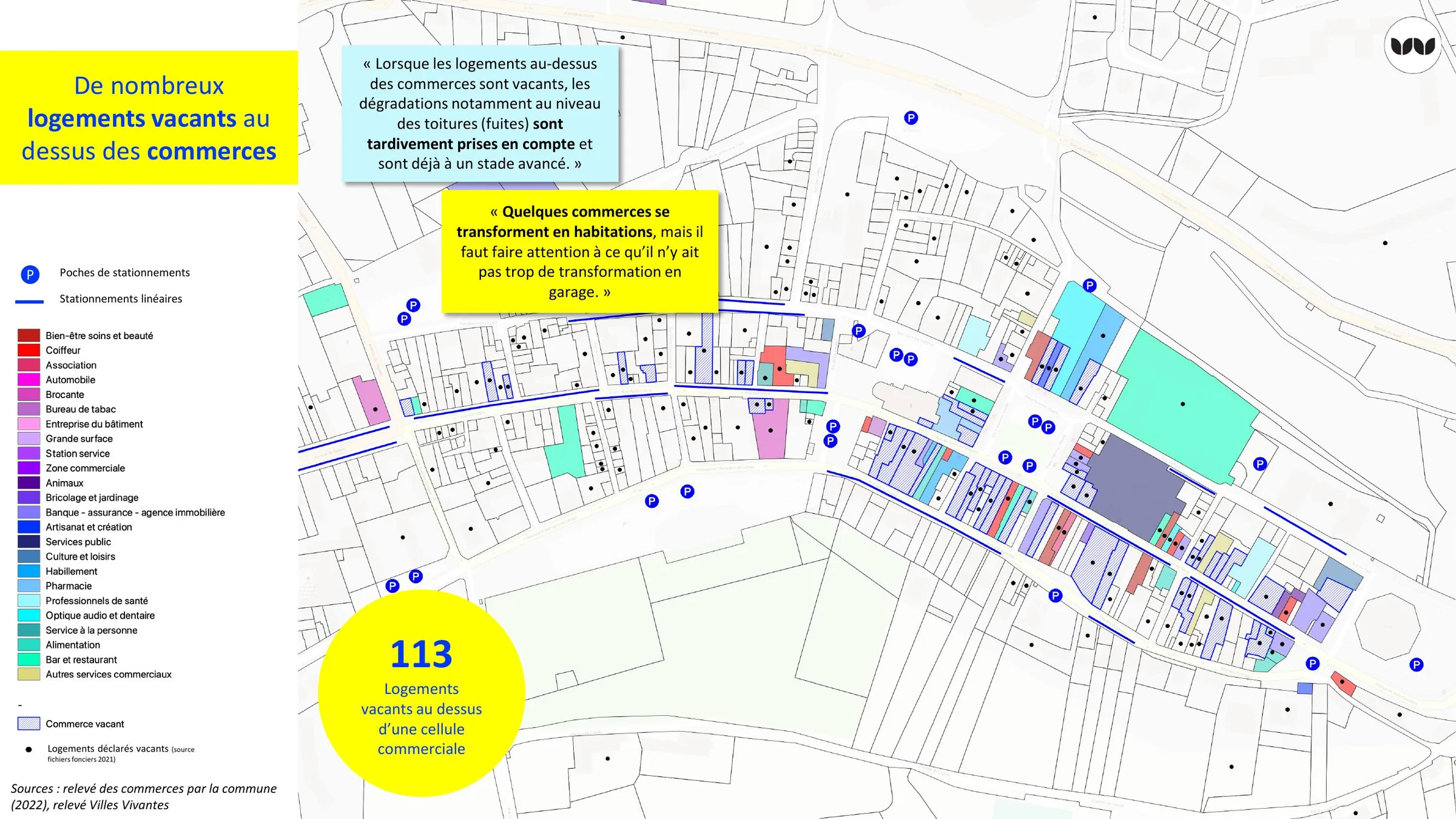 Localisation des logements vacants au-dessus des commerces